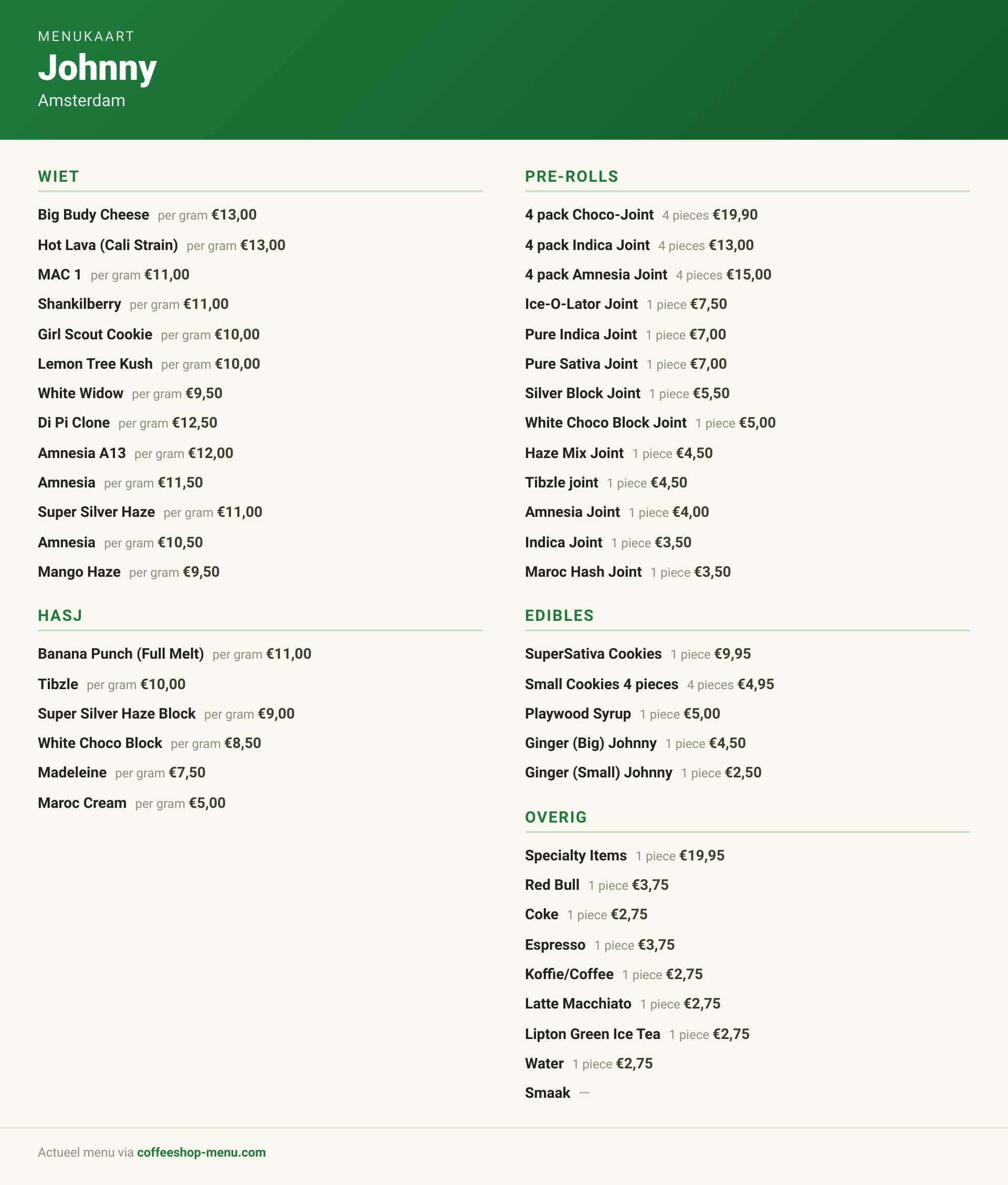 Menu bij Johnny