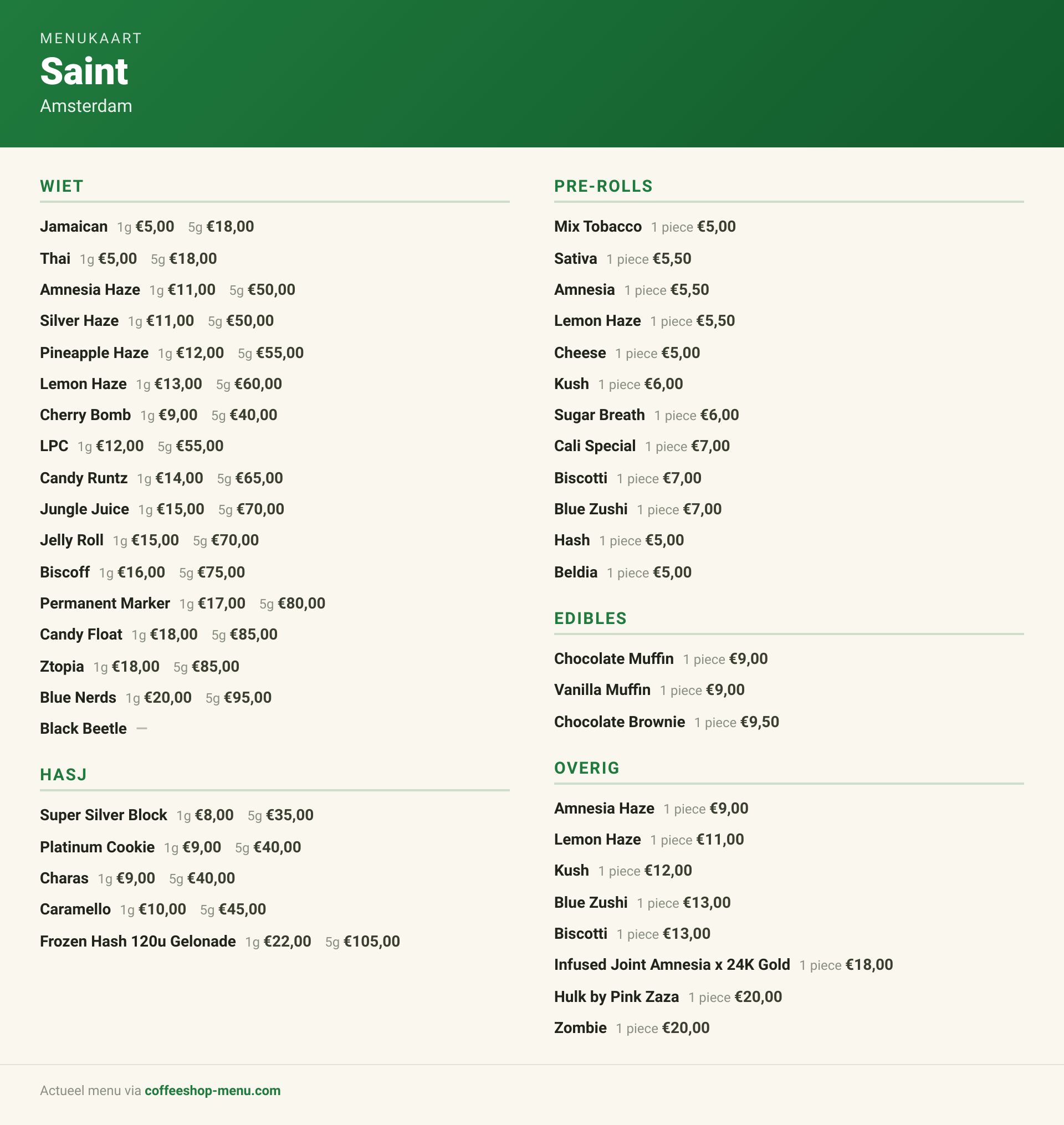 Menu bij Saint