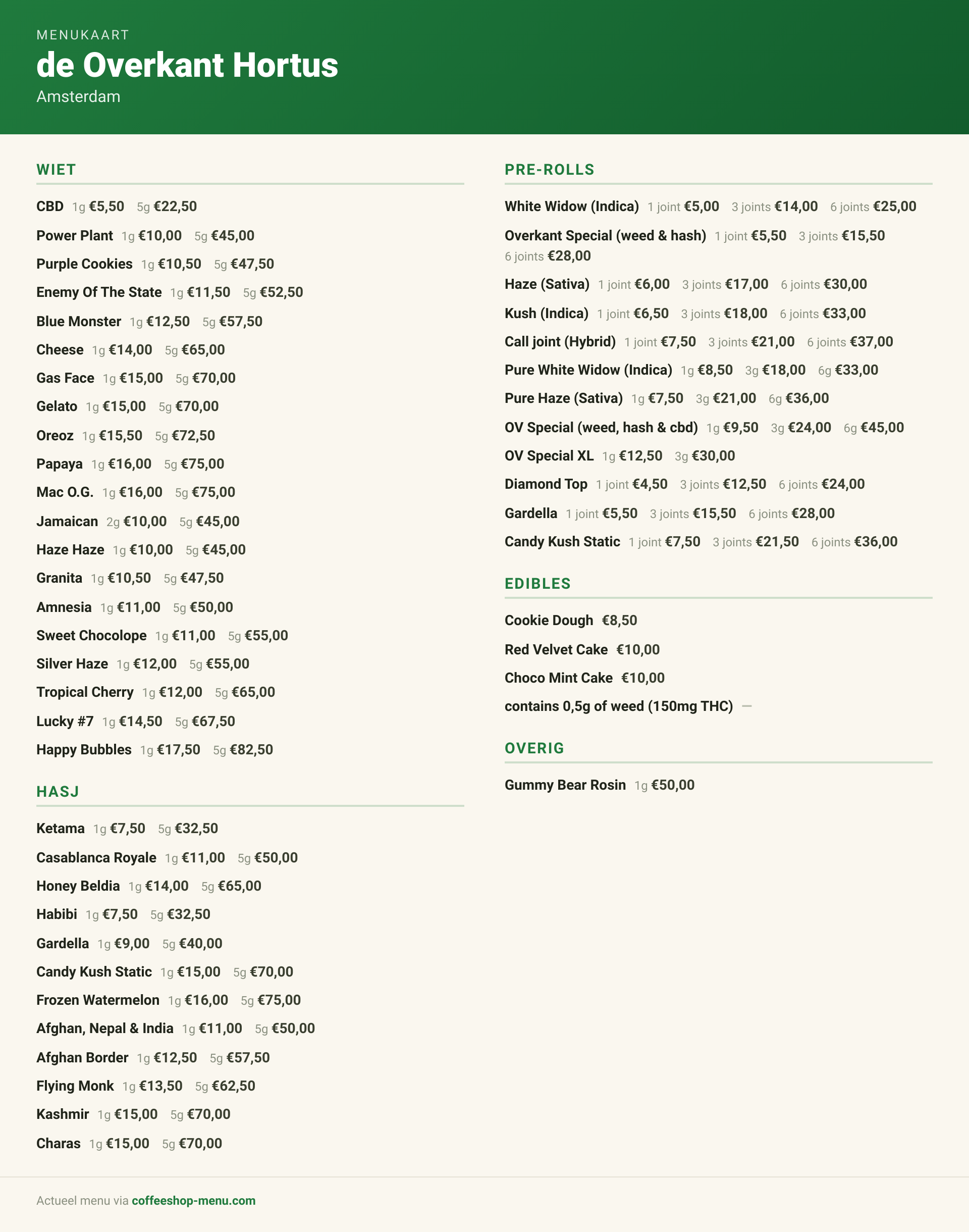 Menu bij de Overkant Hortus