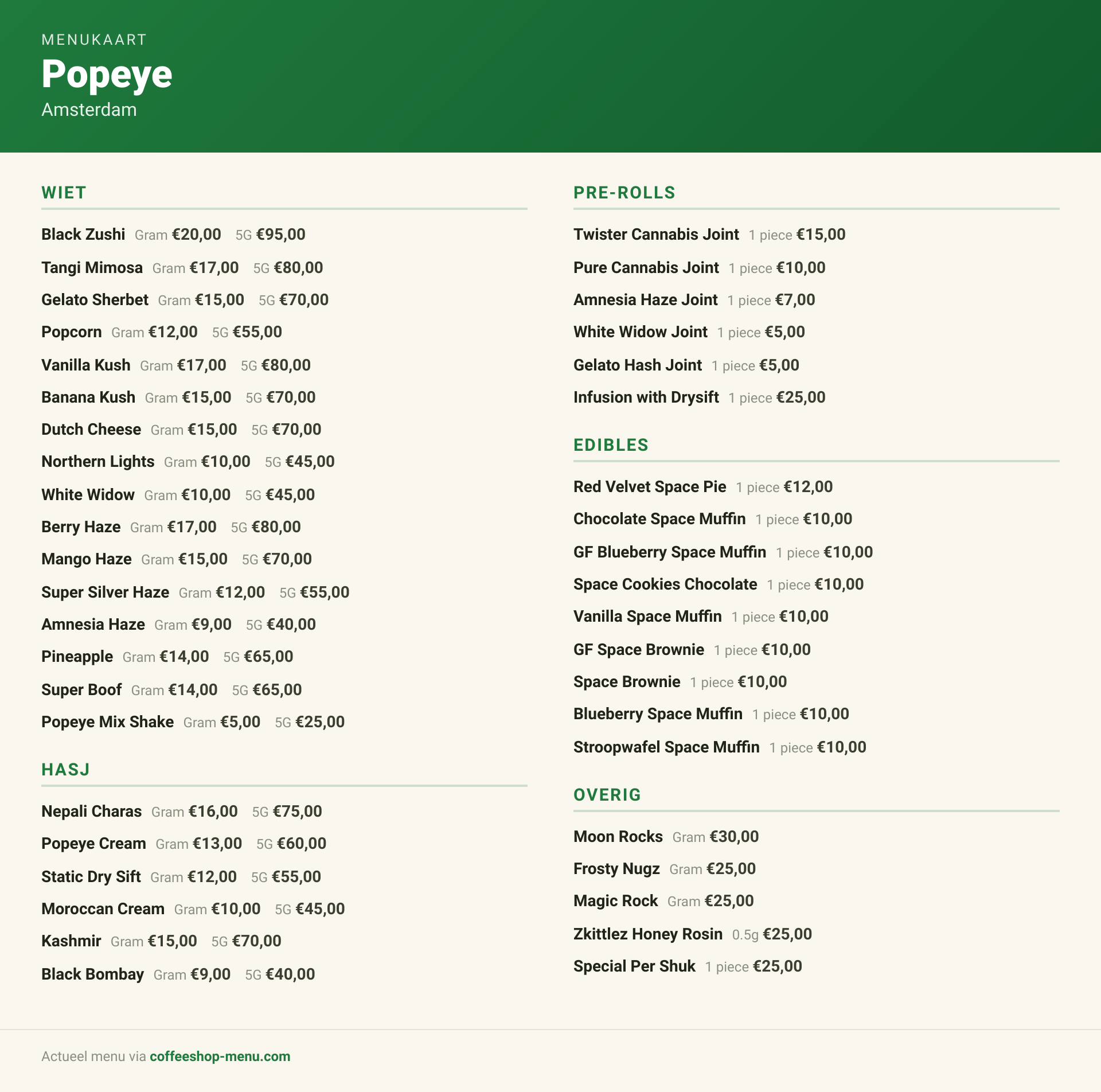 Menu bij Popeye