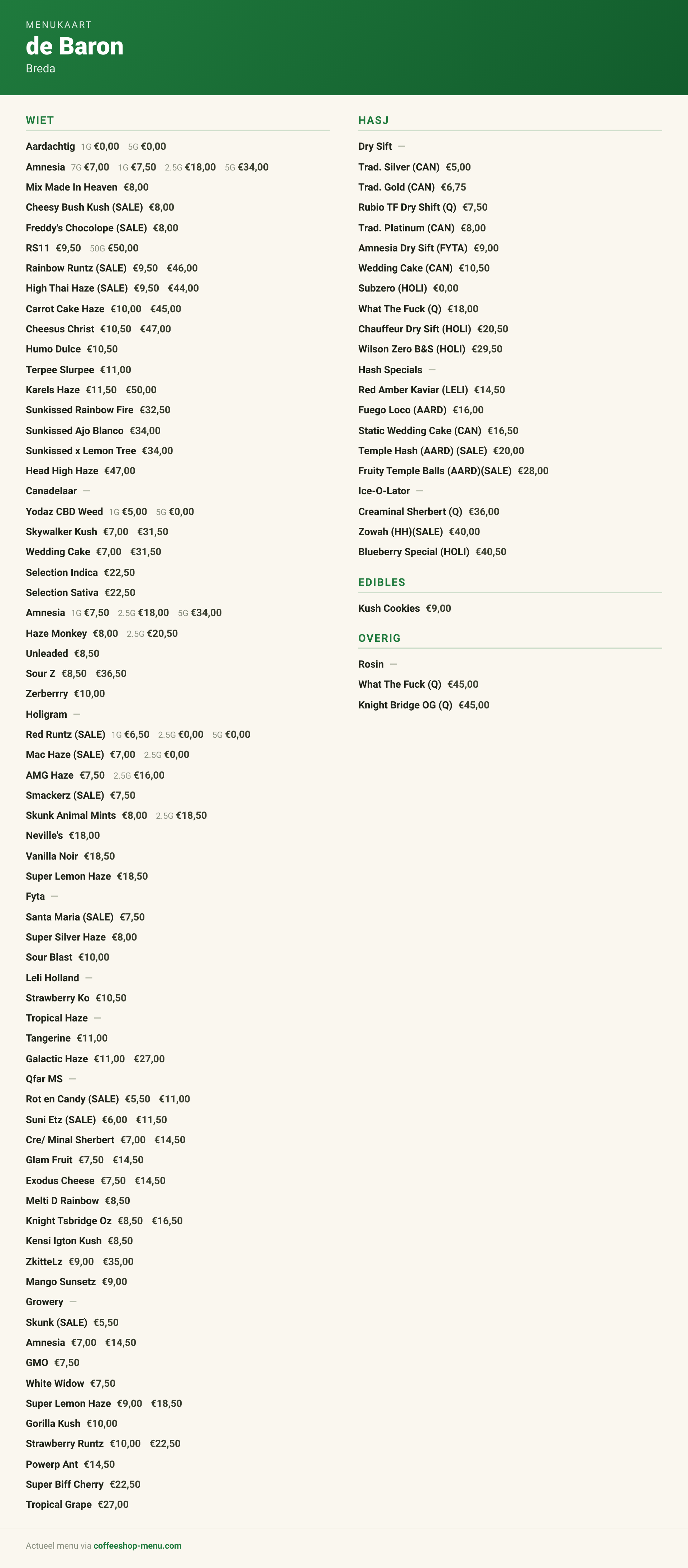 Menu bij de Baron