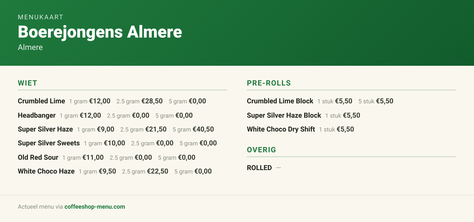 Menu bij Boerejongens Almere