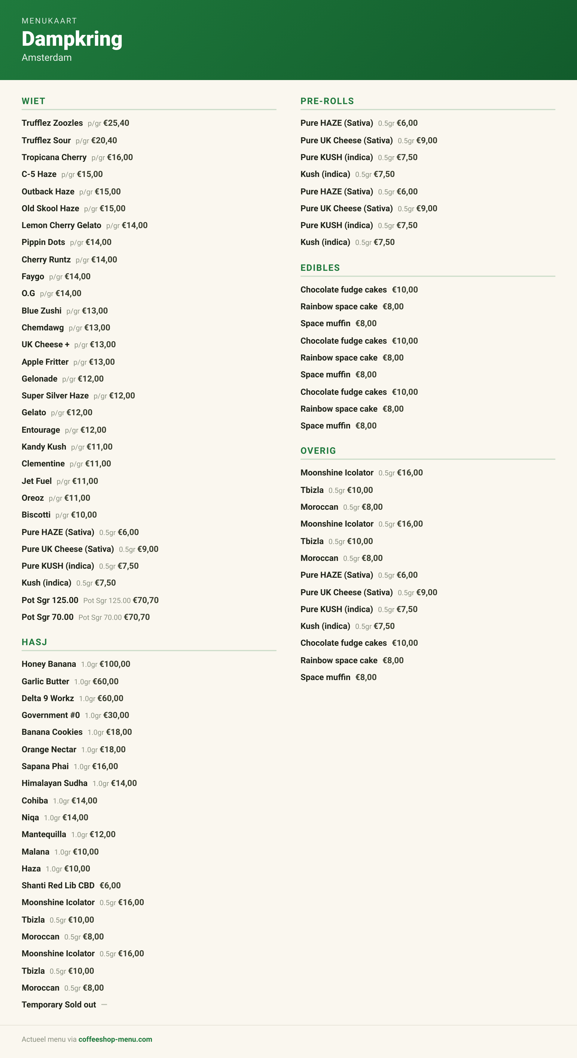 Menu bij Dampkring