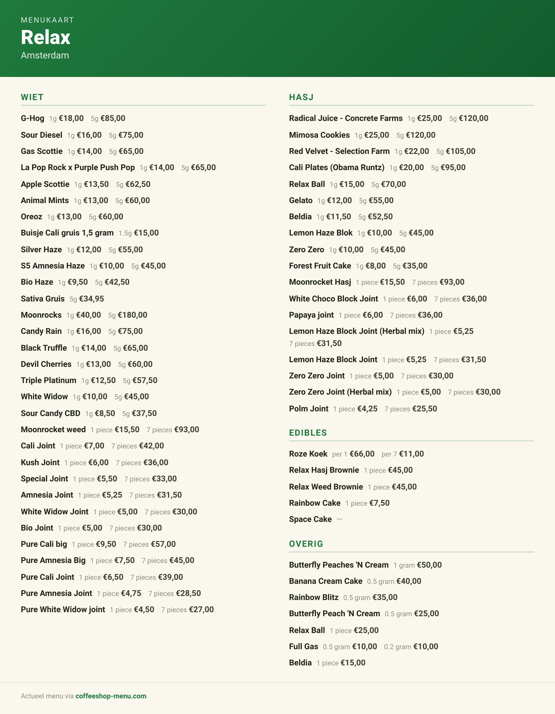 Menu bij Relax