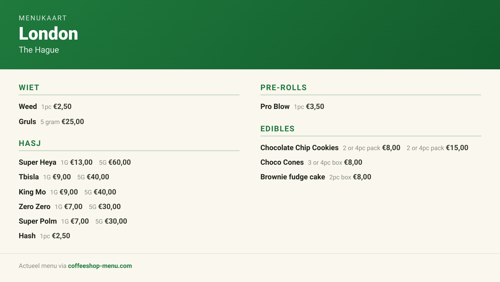 Menu bij London