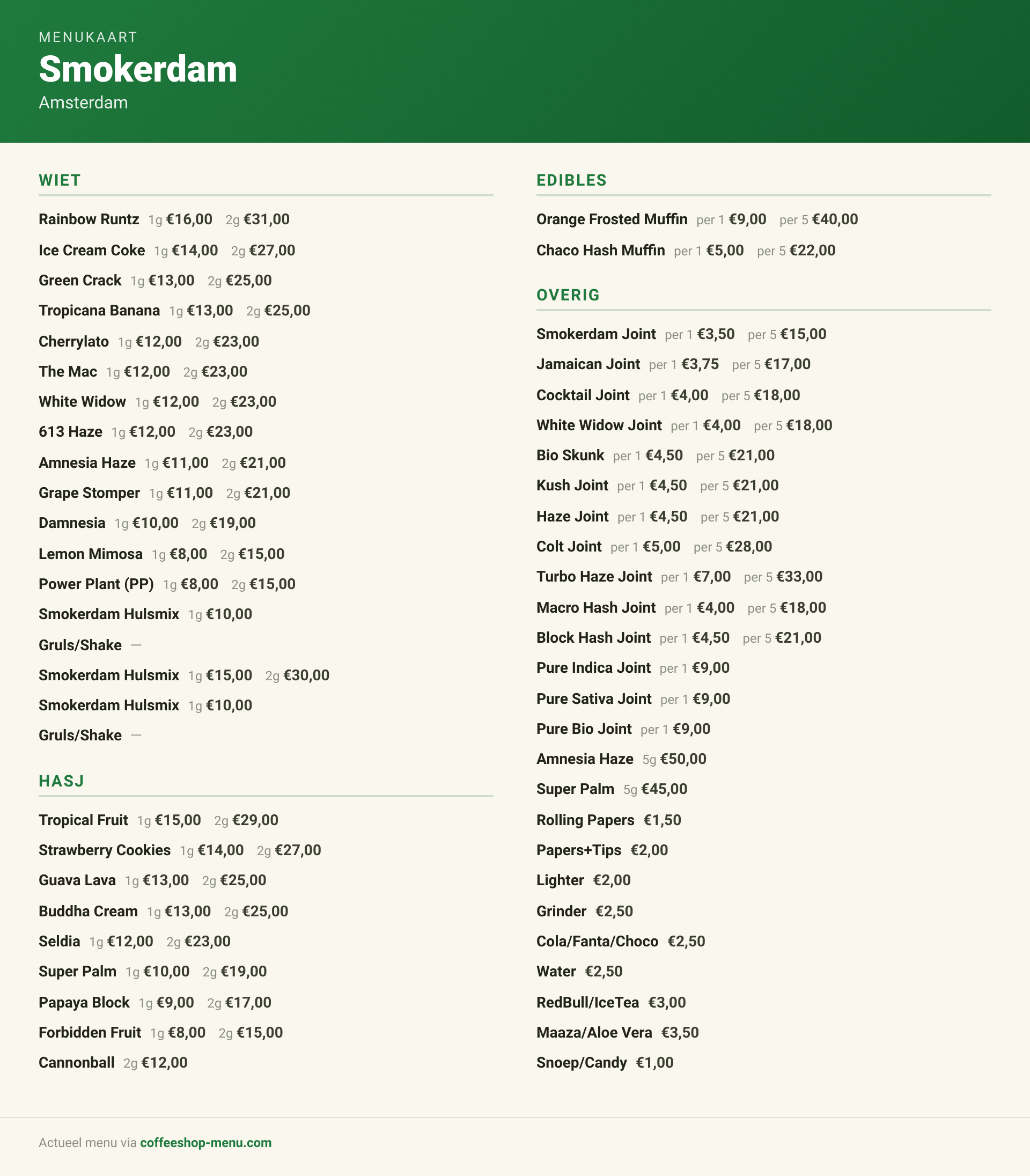 Menu bij Smokerdam