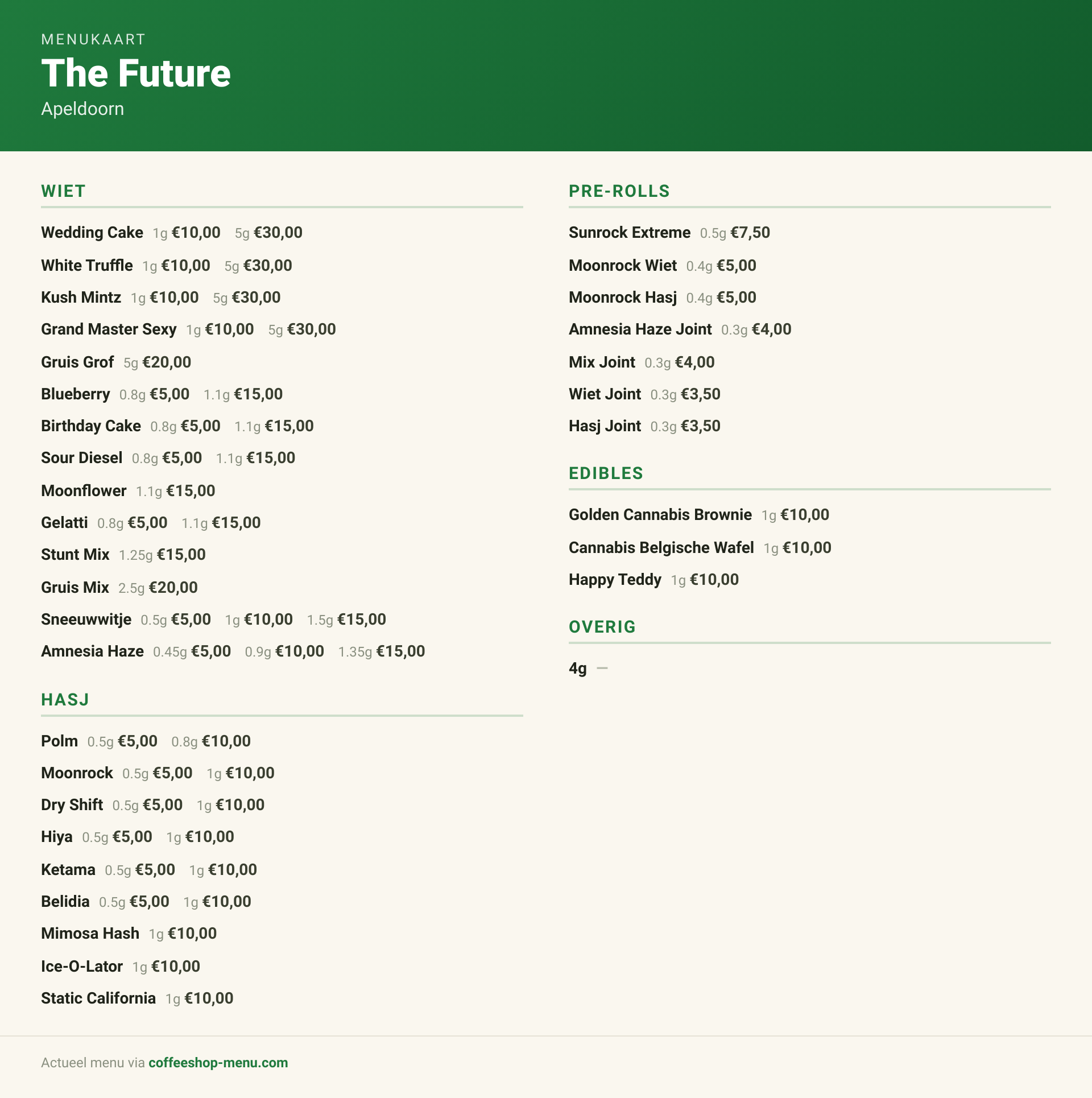 Menu bij The Future