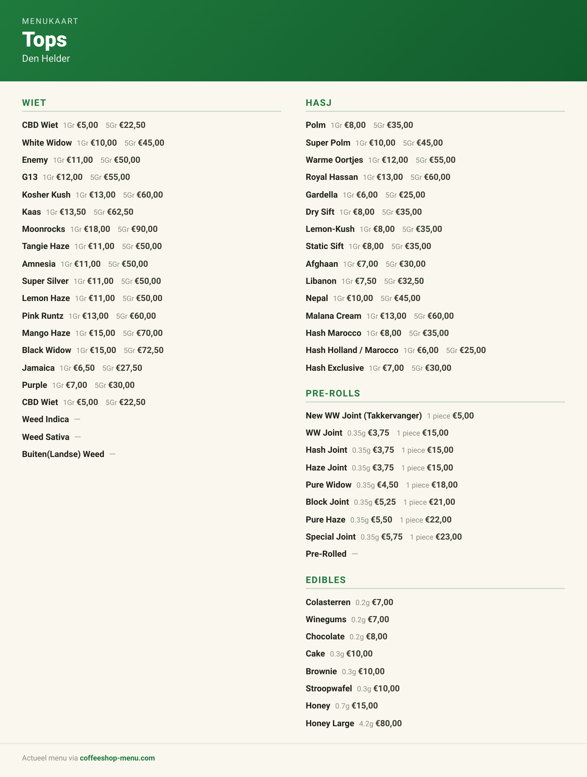 Menu bij Tops