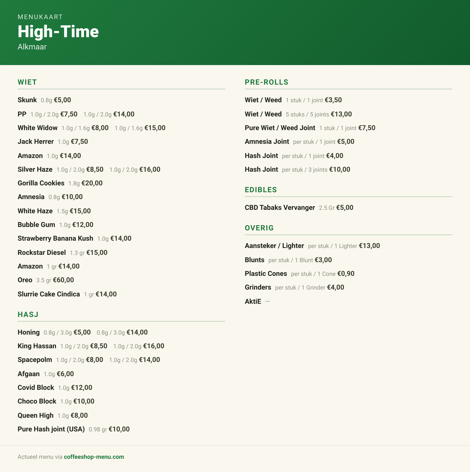 Menu bij High-Time