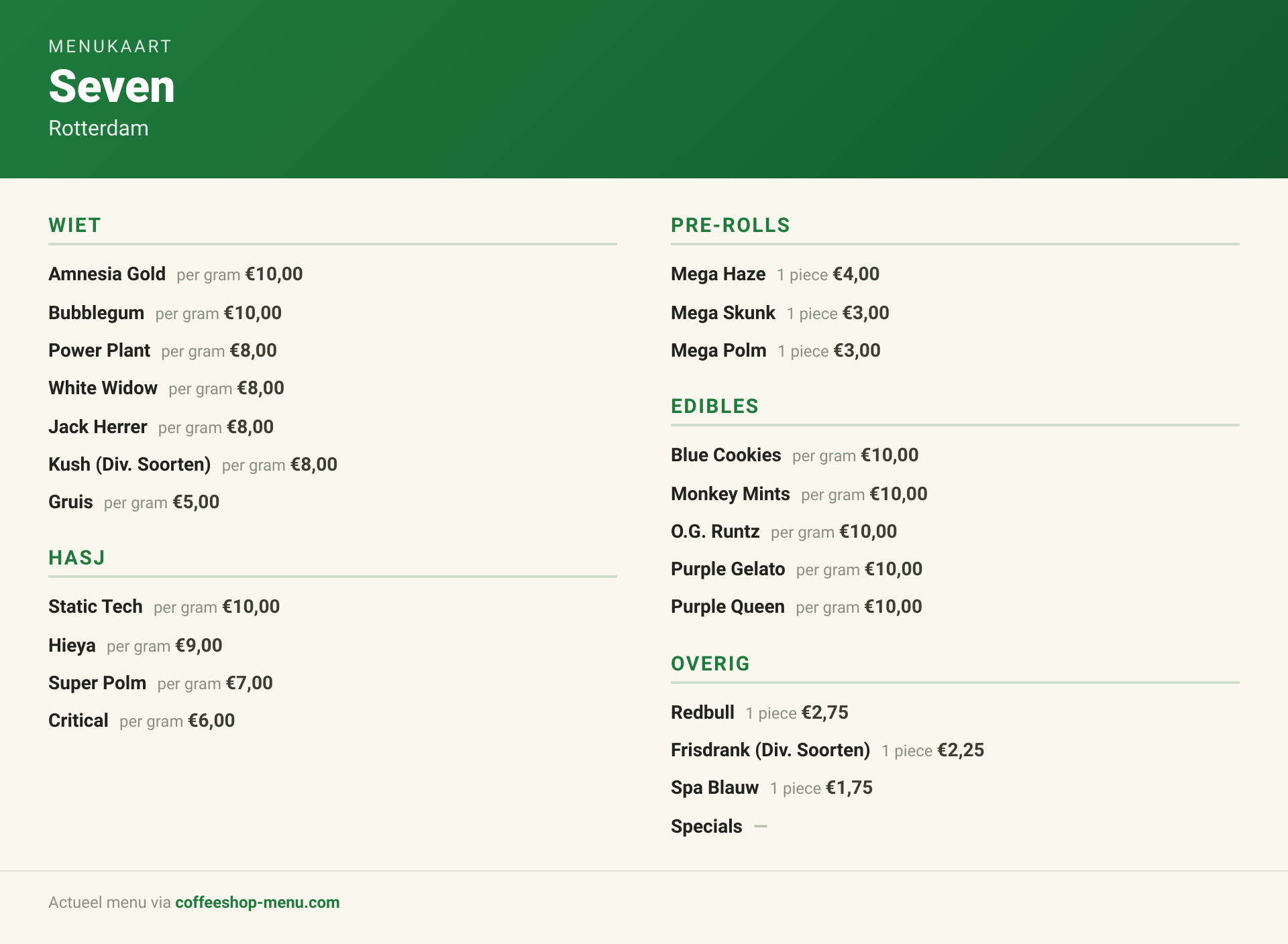 Menu bij Seven