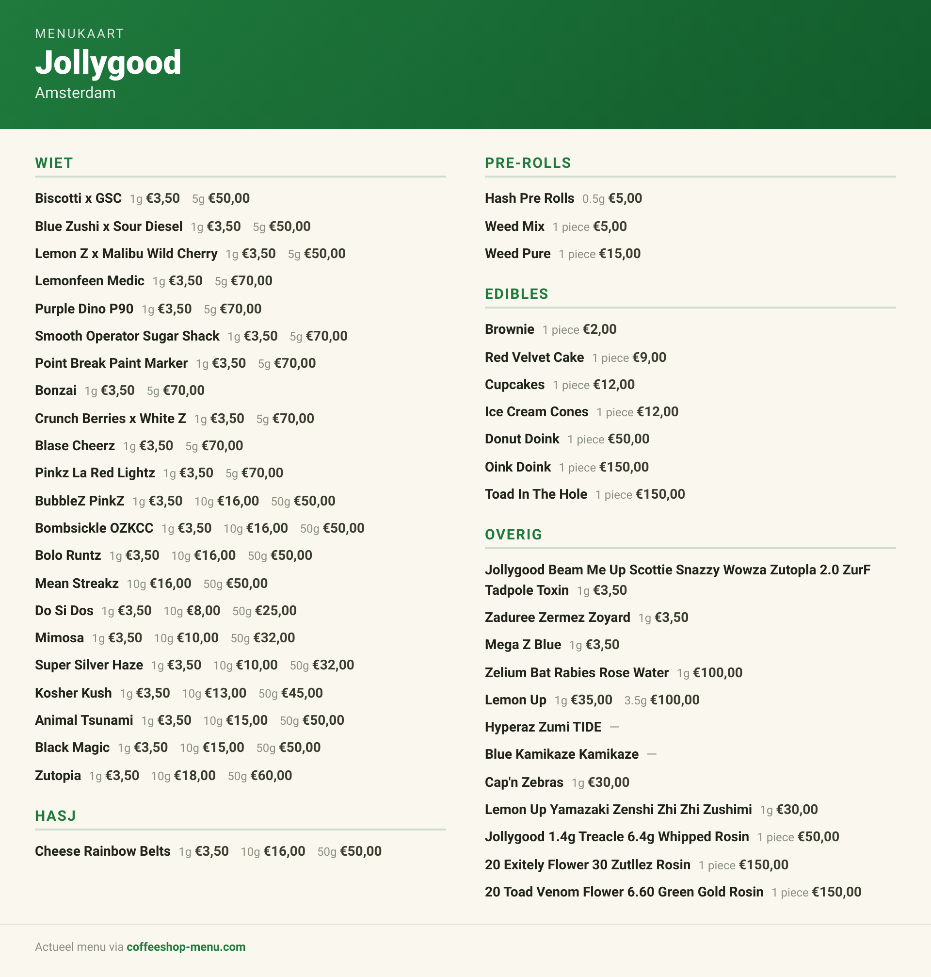 Menukaart van Jollygood
