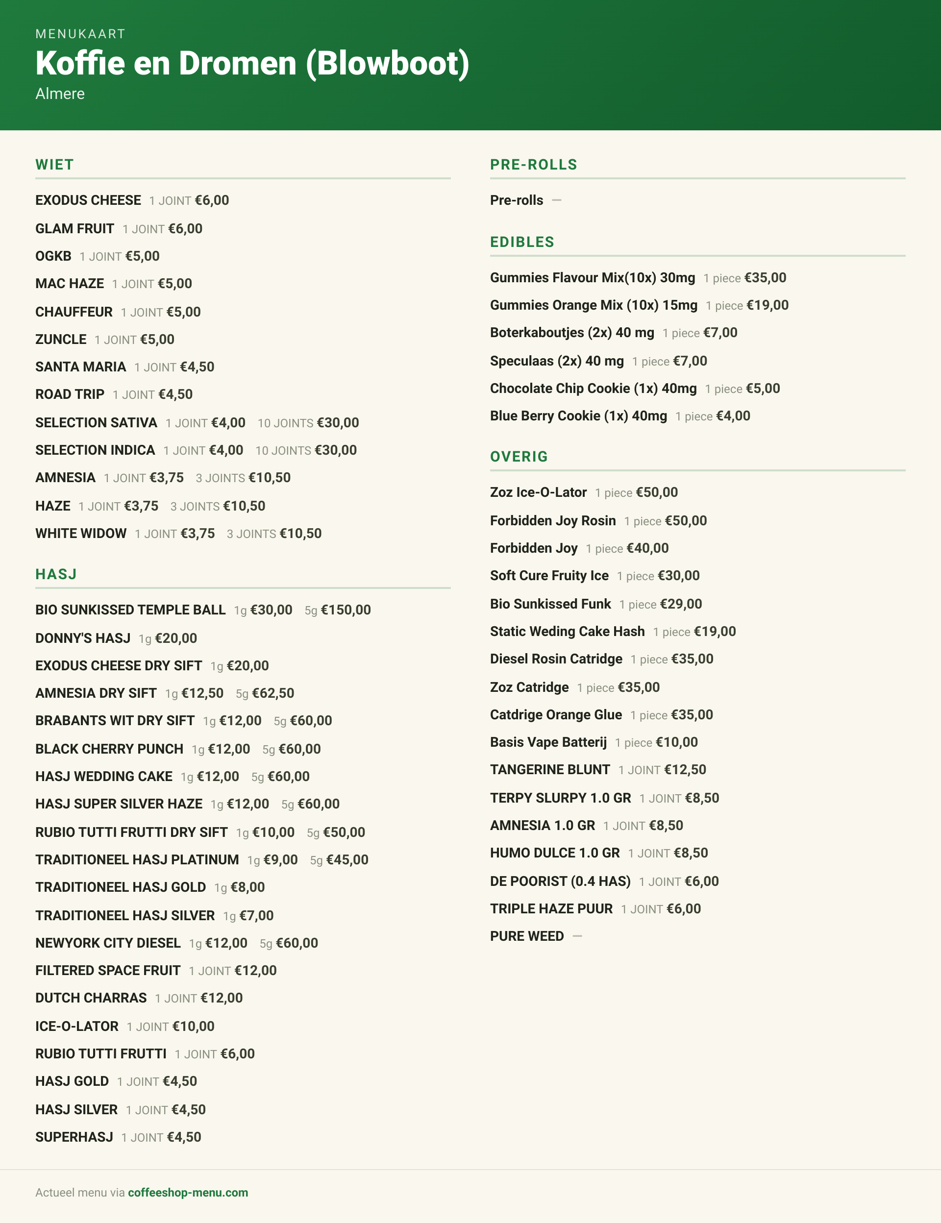 Menu bij Koffie en Dromen (Blowboot)