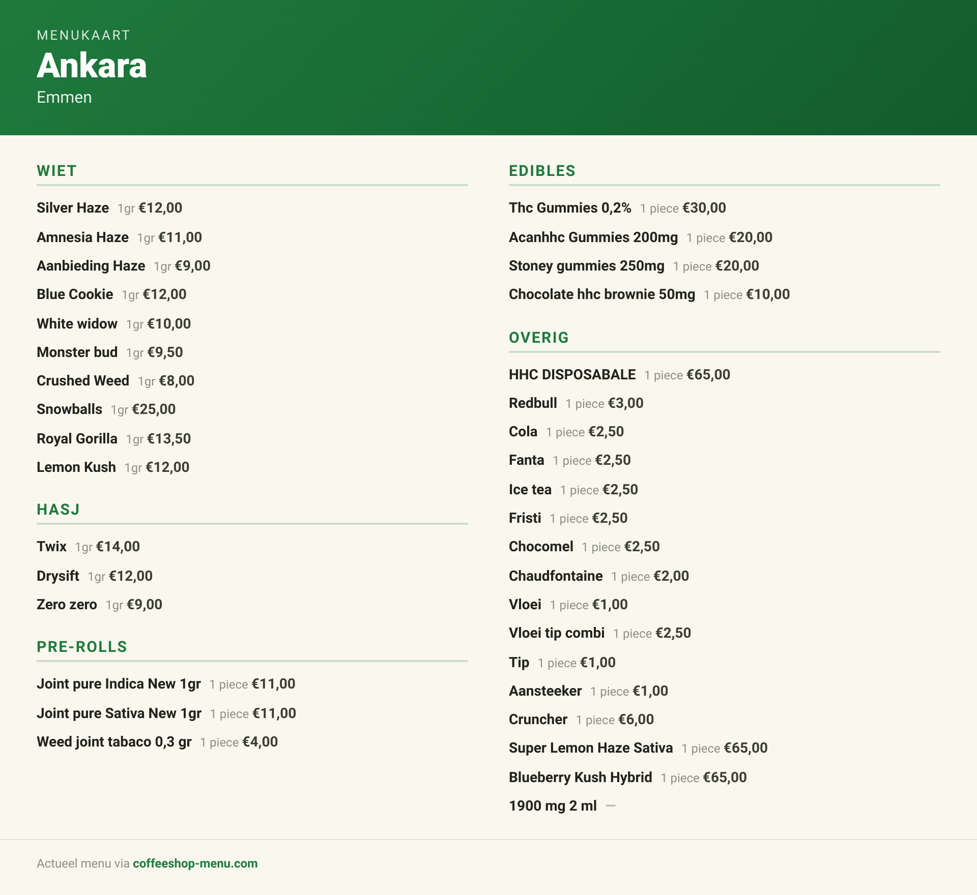 Menu bij Ankara