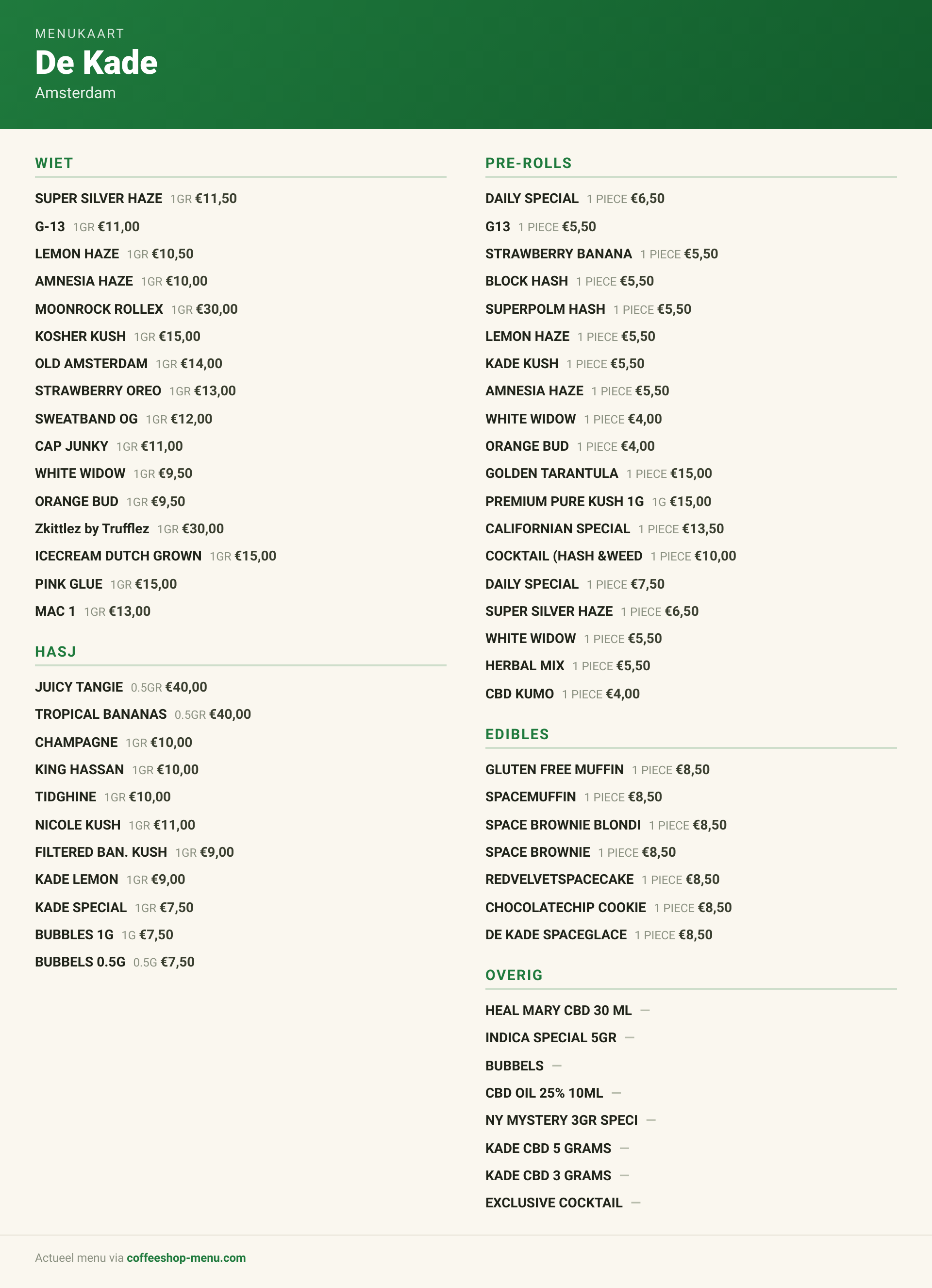 Menu bij De Kade