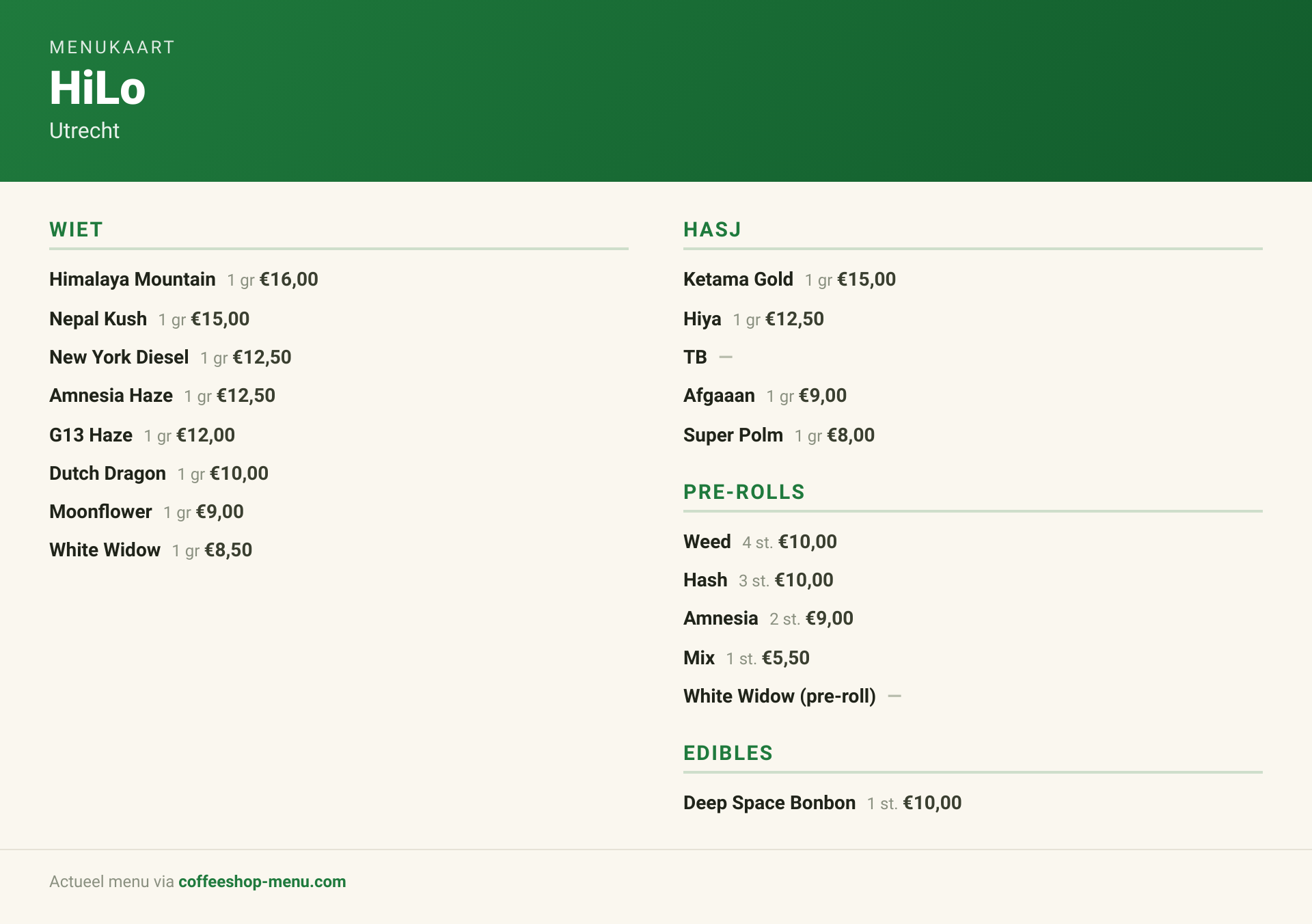 Menu bij HiLo