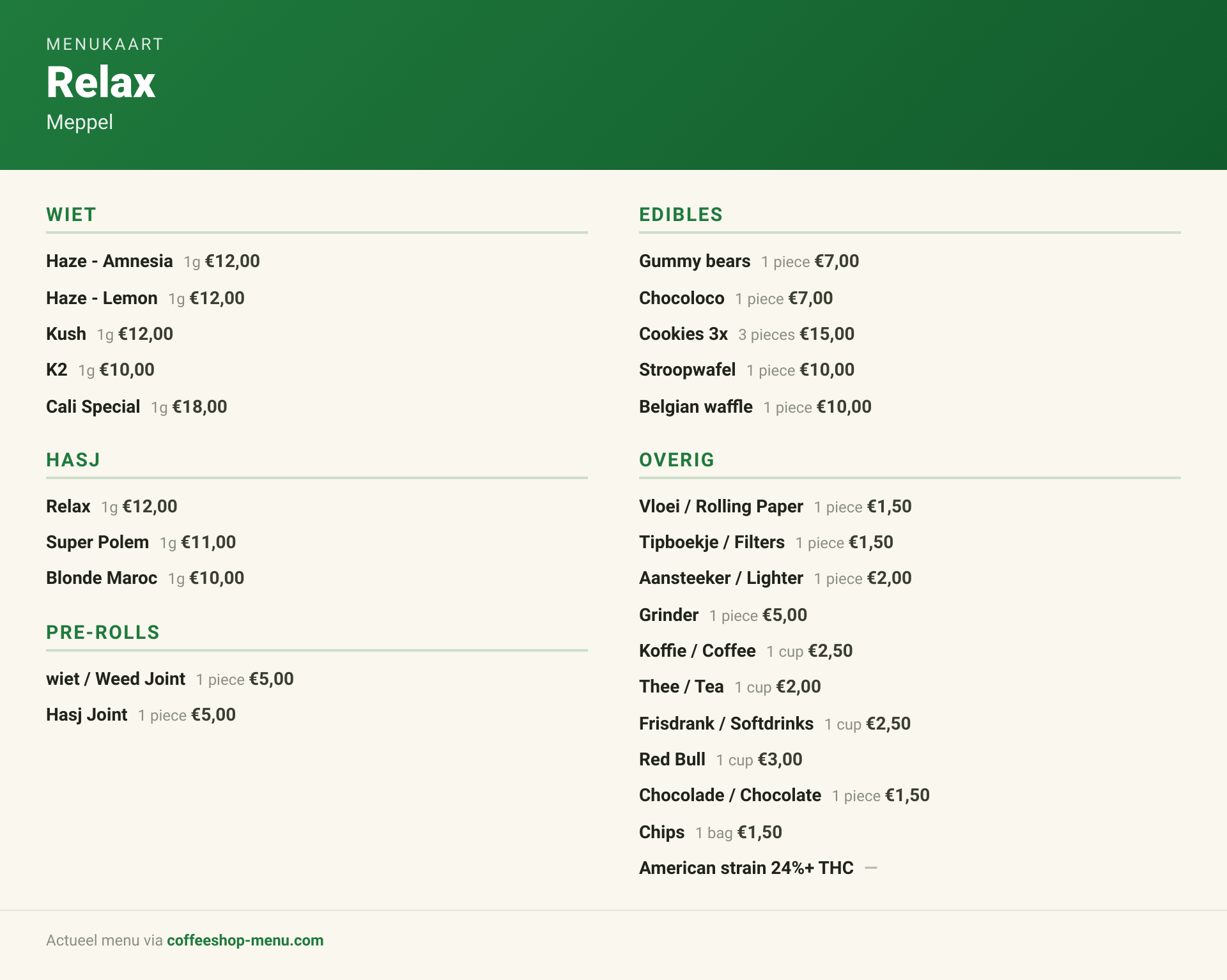Menu bij Relax