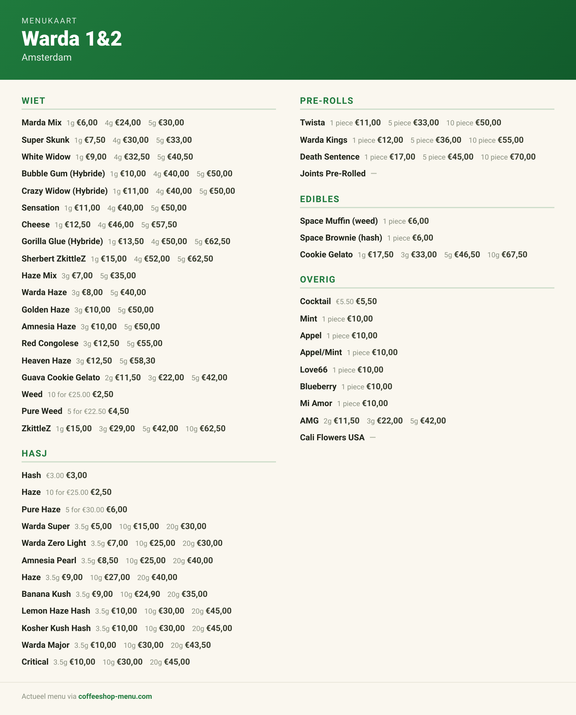 Menu bij Warda 1&2