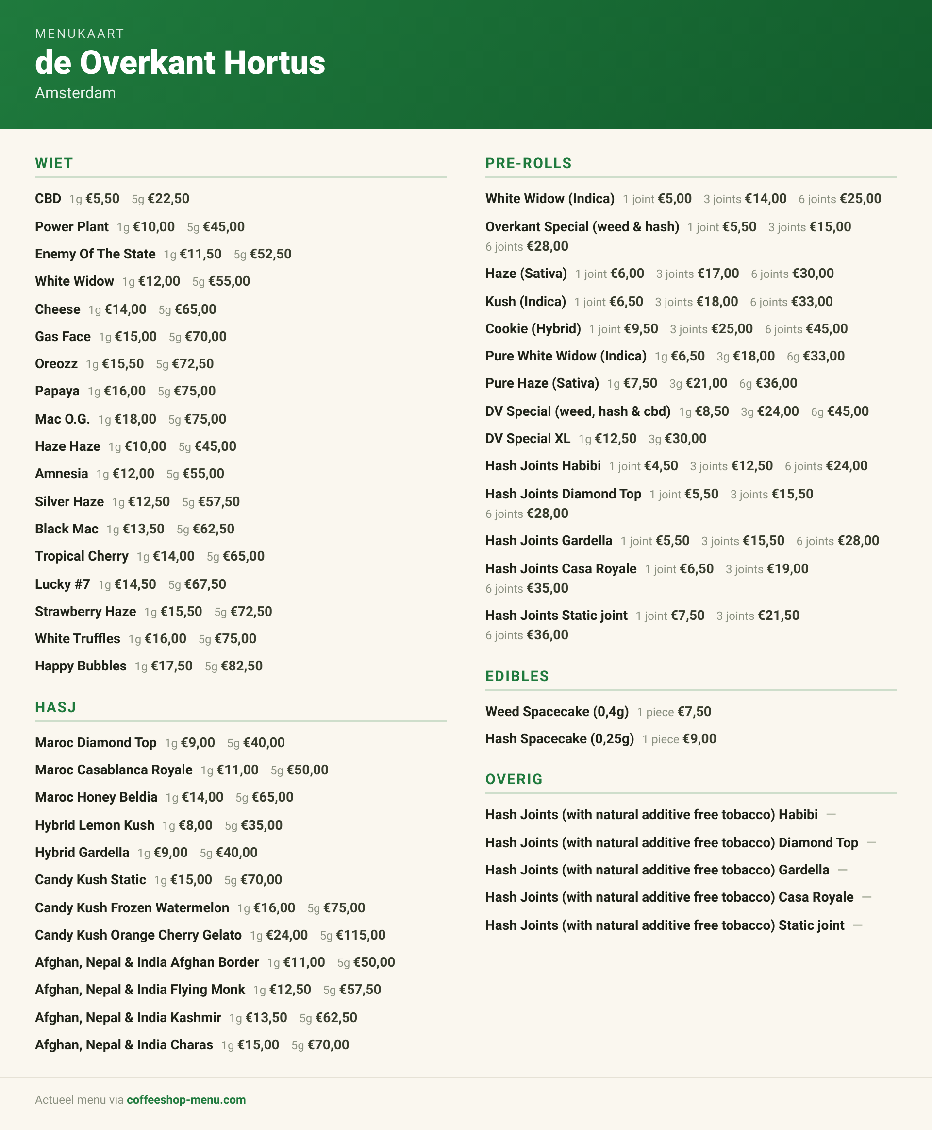 Menu bij de Overkant Hortus
