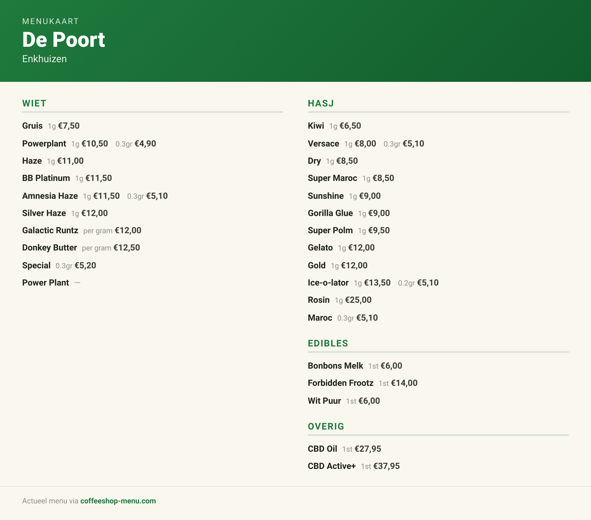 Menu bij De Poort