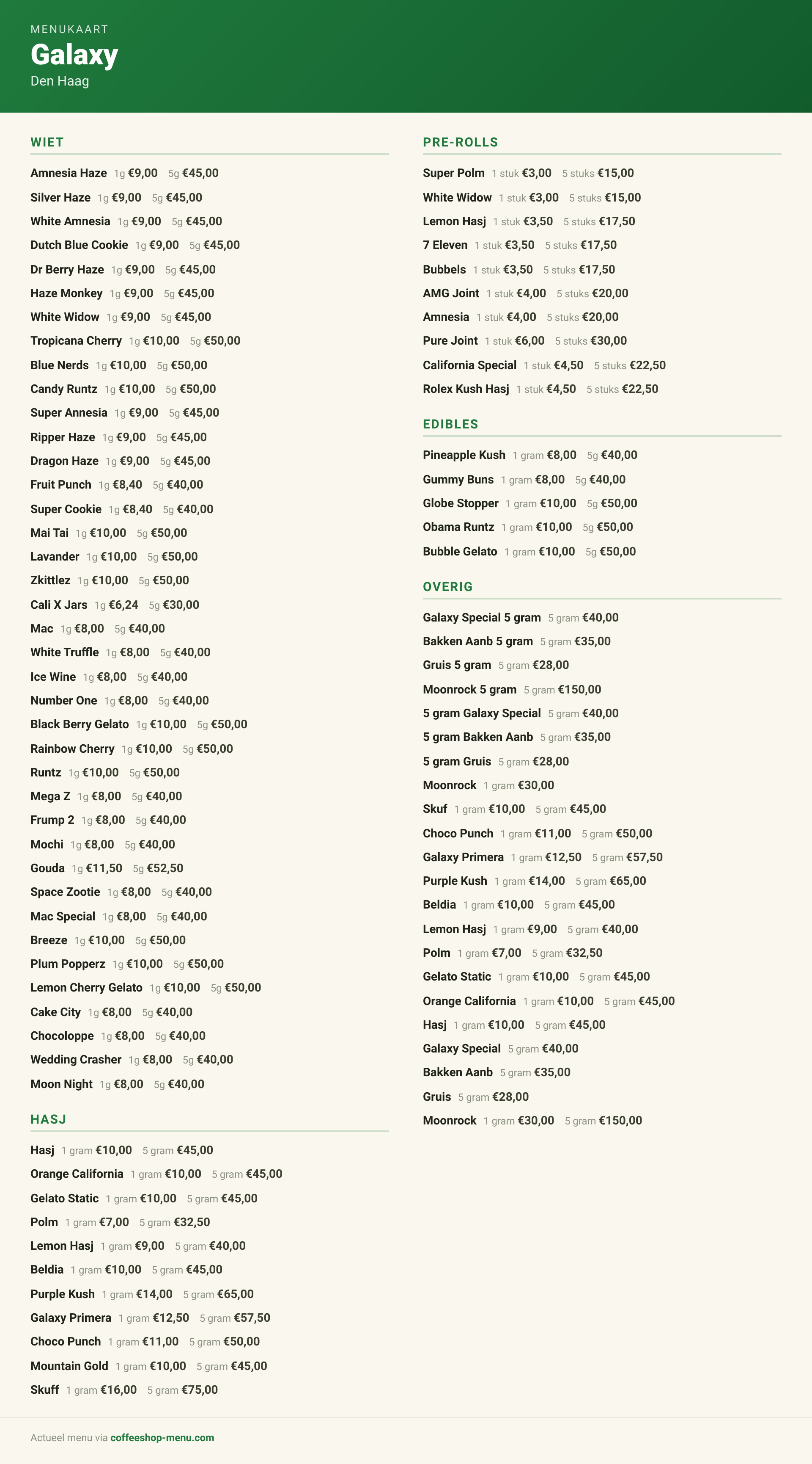 Menu bij Galaxy
