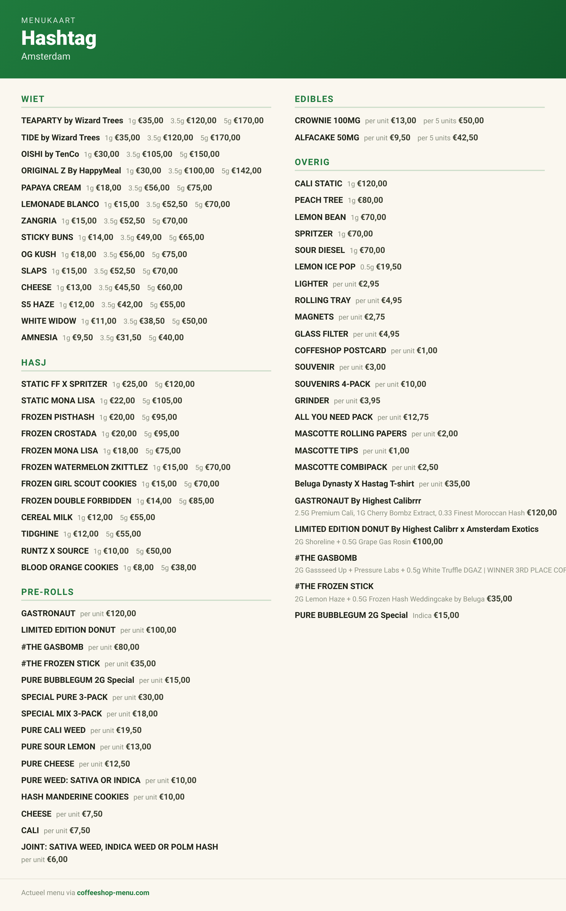 Menu bij Hashtag