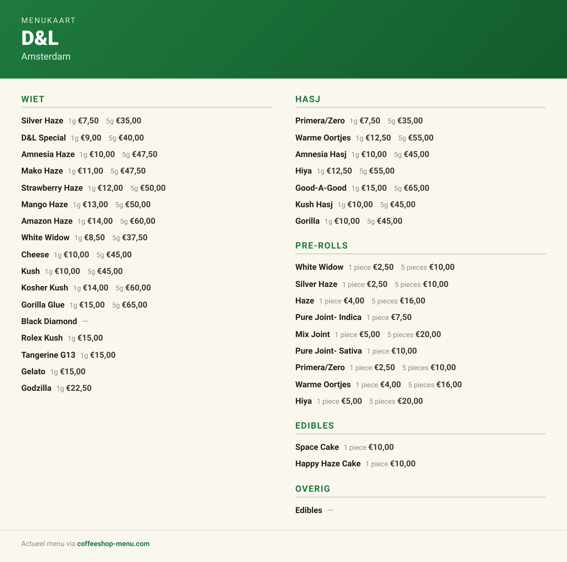 Menu bij D&L