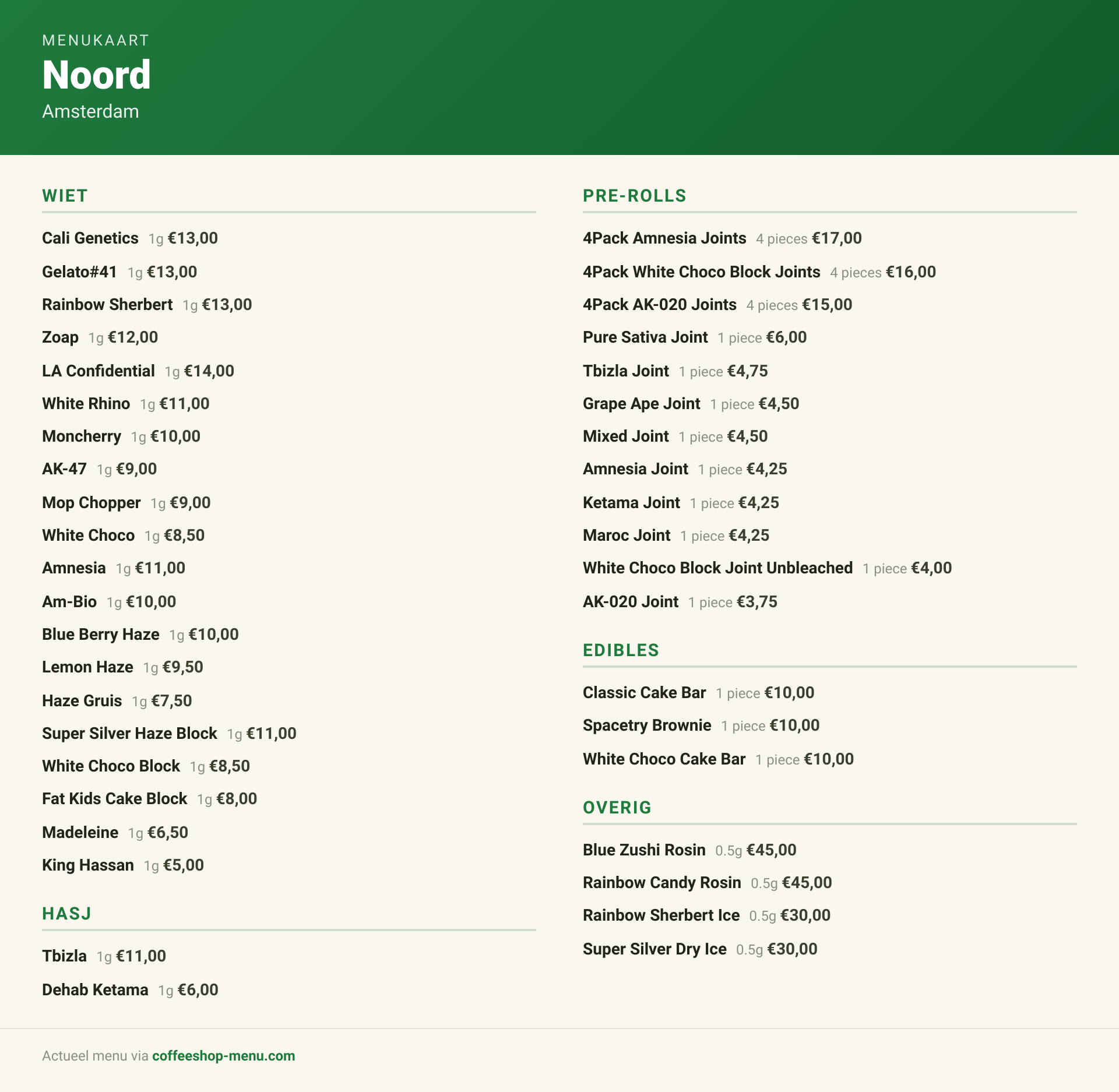 Menu bij Noord