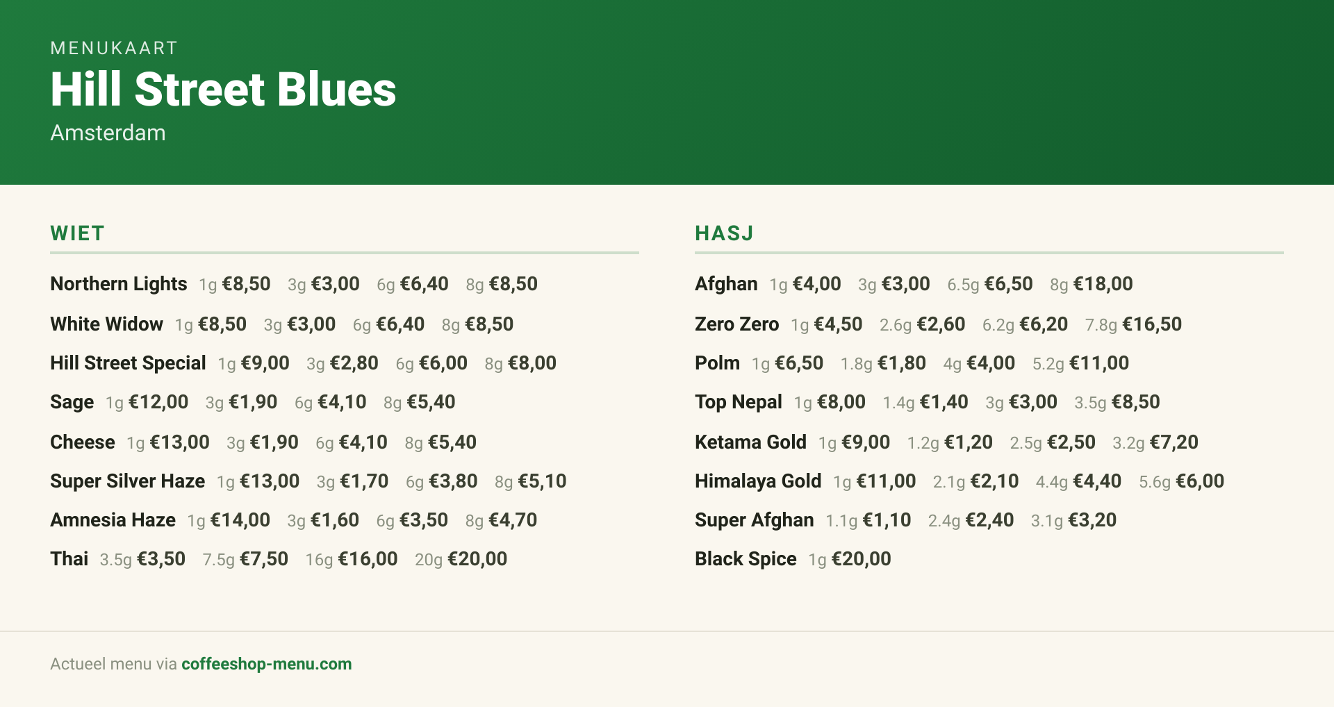 Menu bij Hill Street Blues