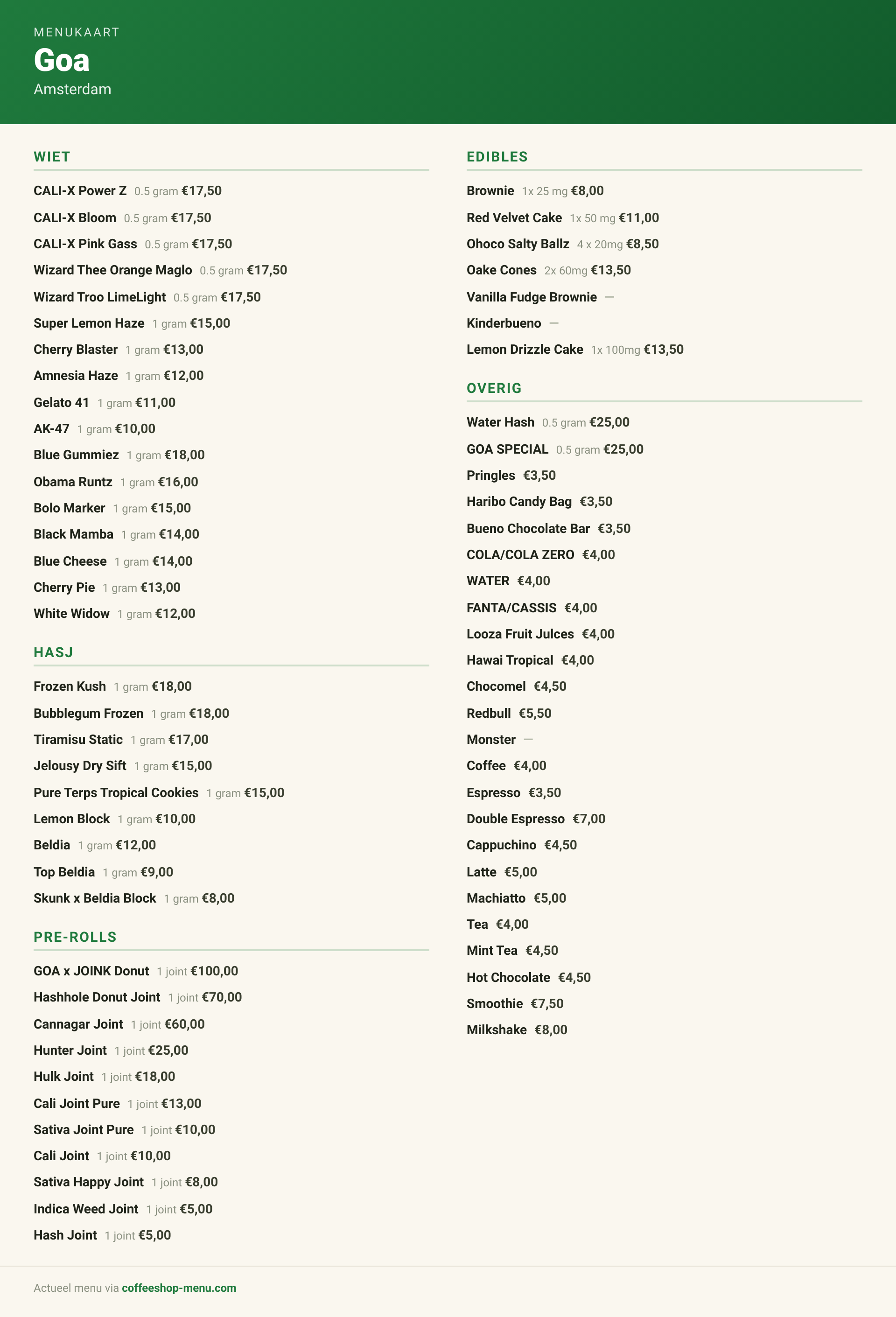 Menu bij Goa