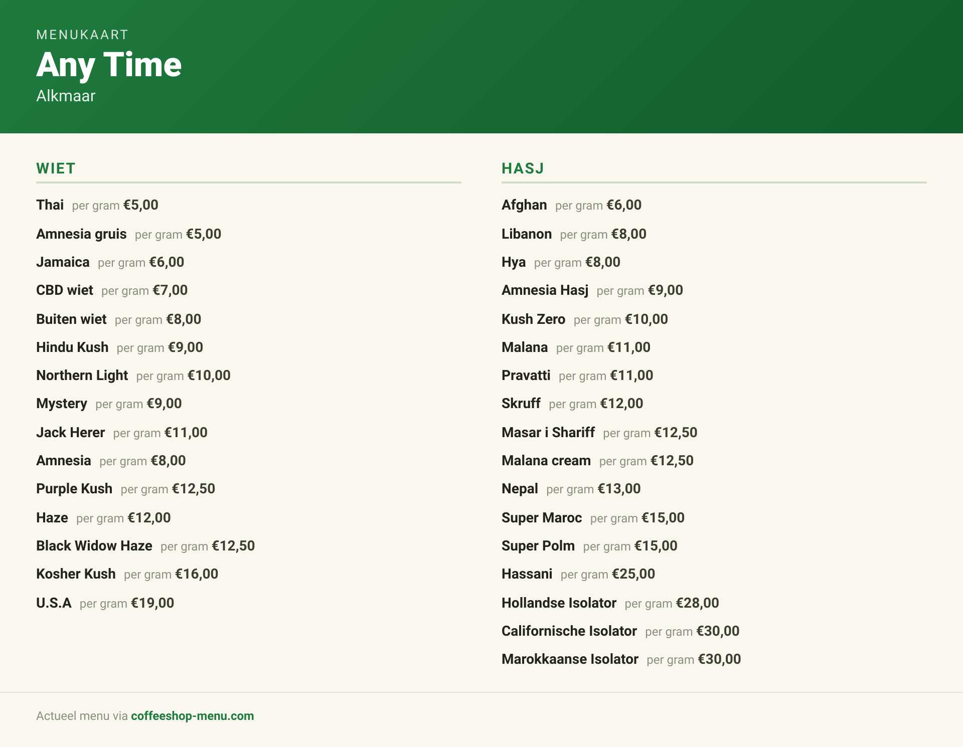 Menu bij Any Time