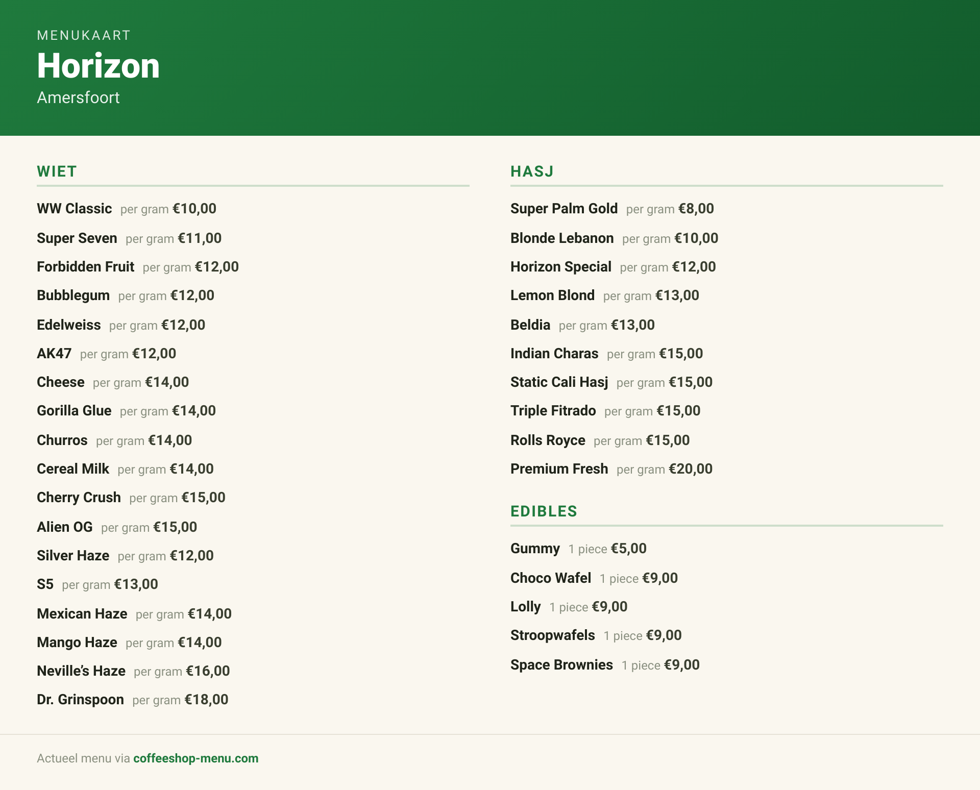 Menu bij Horizon
