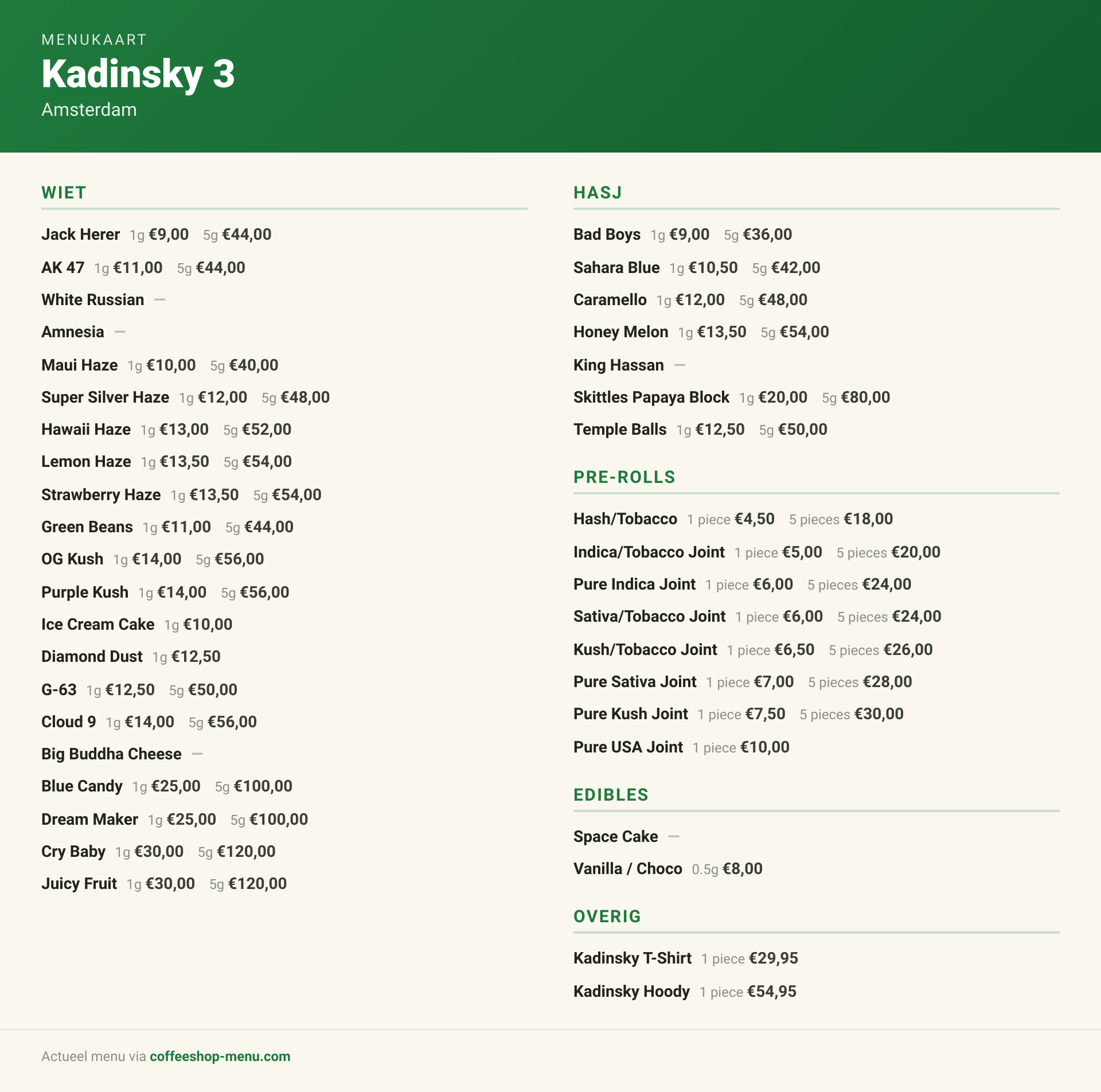 Menu bij Kadinsky 3