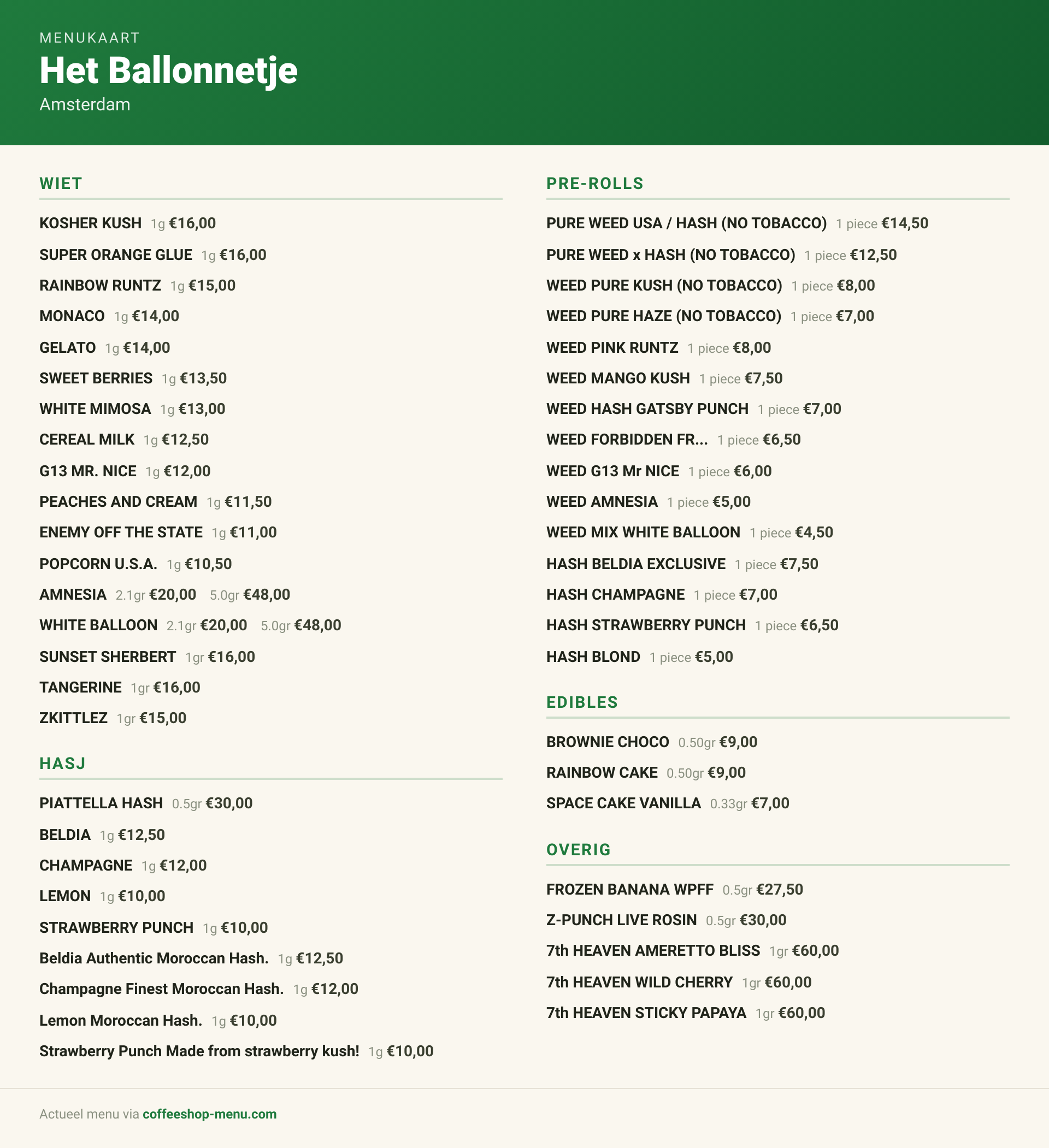 Menu bij Het Ballonnetje
