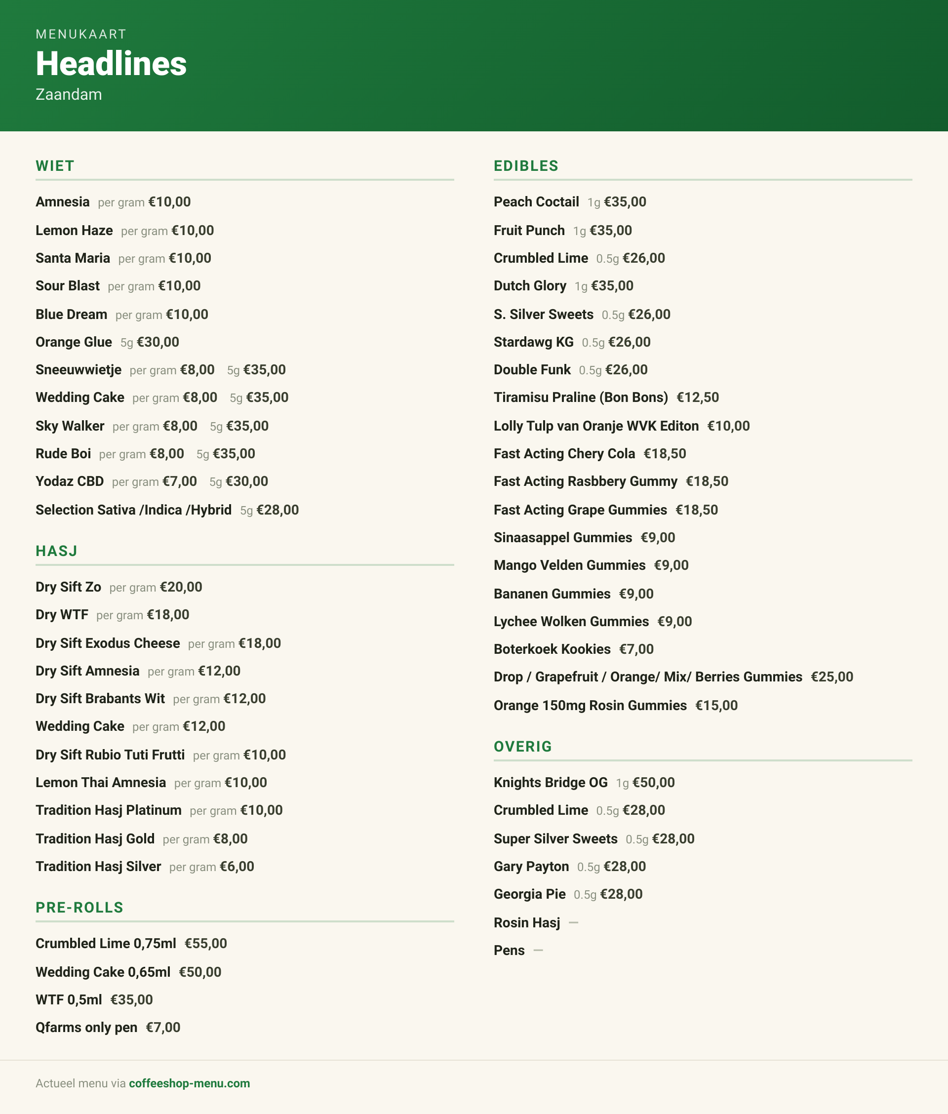 Menu bij Headlines