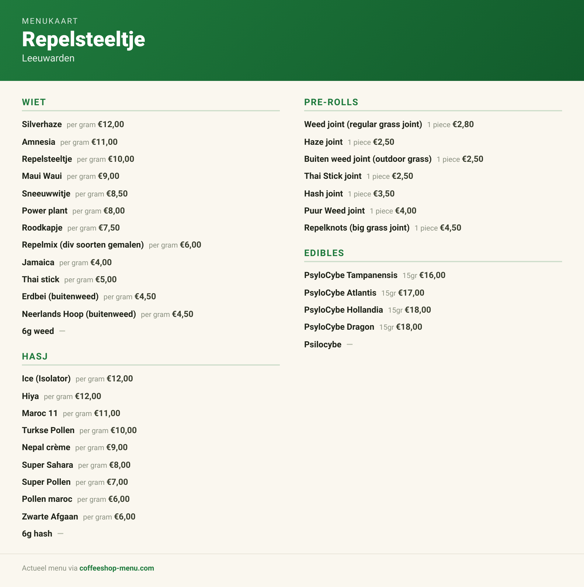 Menu bij Repelsteeltje