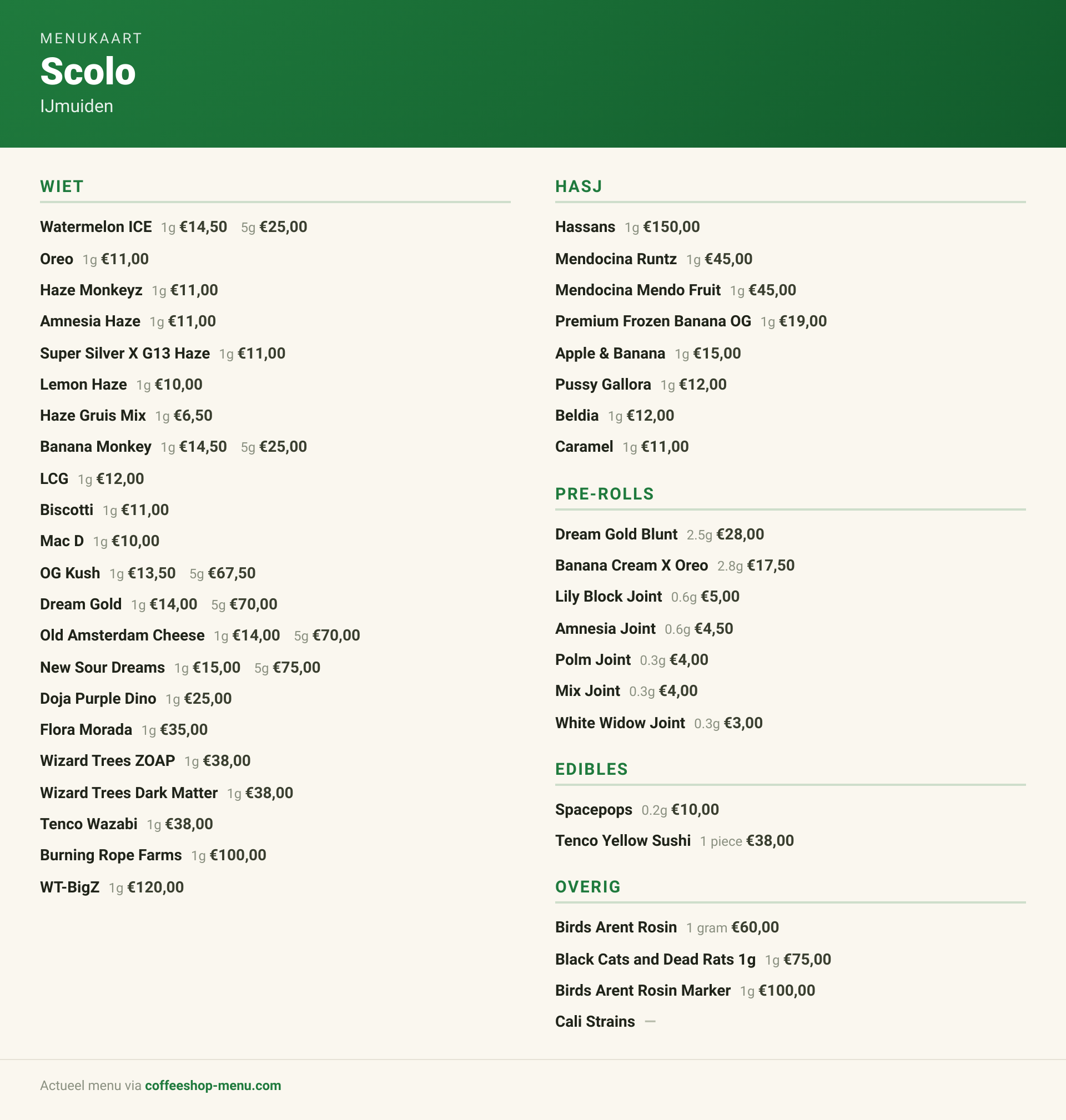 Menu bij Scolo