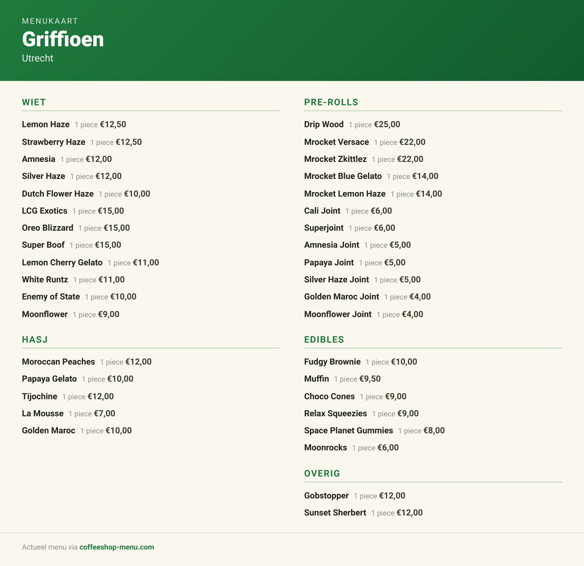 Menu bij Griffioen