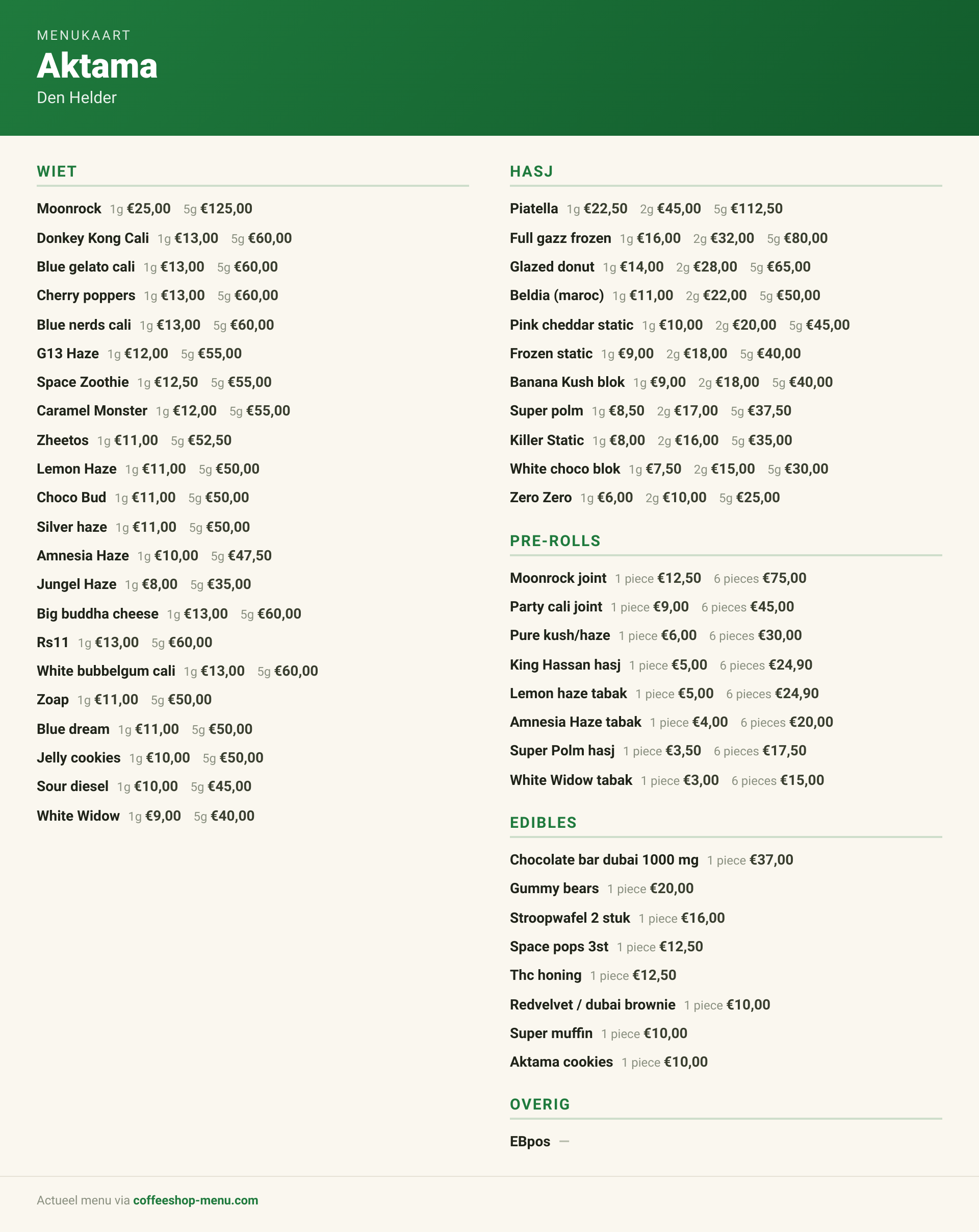 Menu bij Aktama