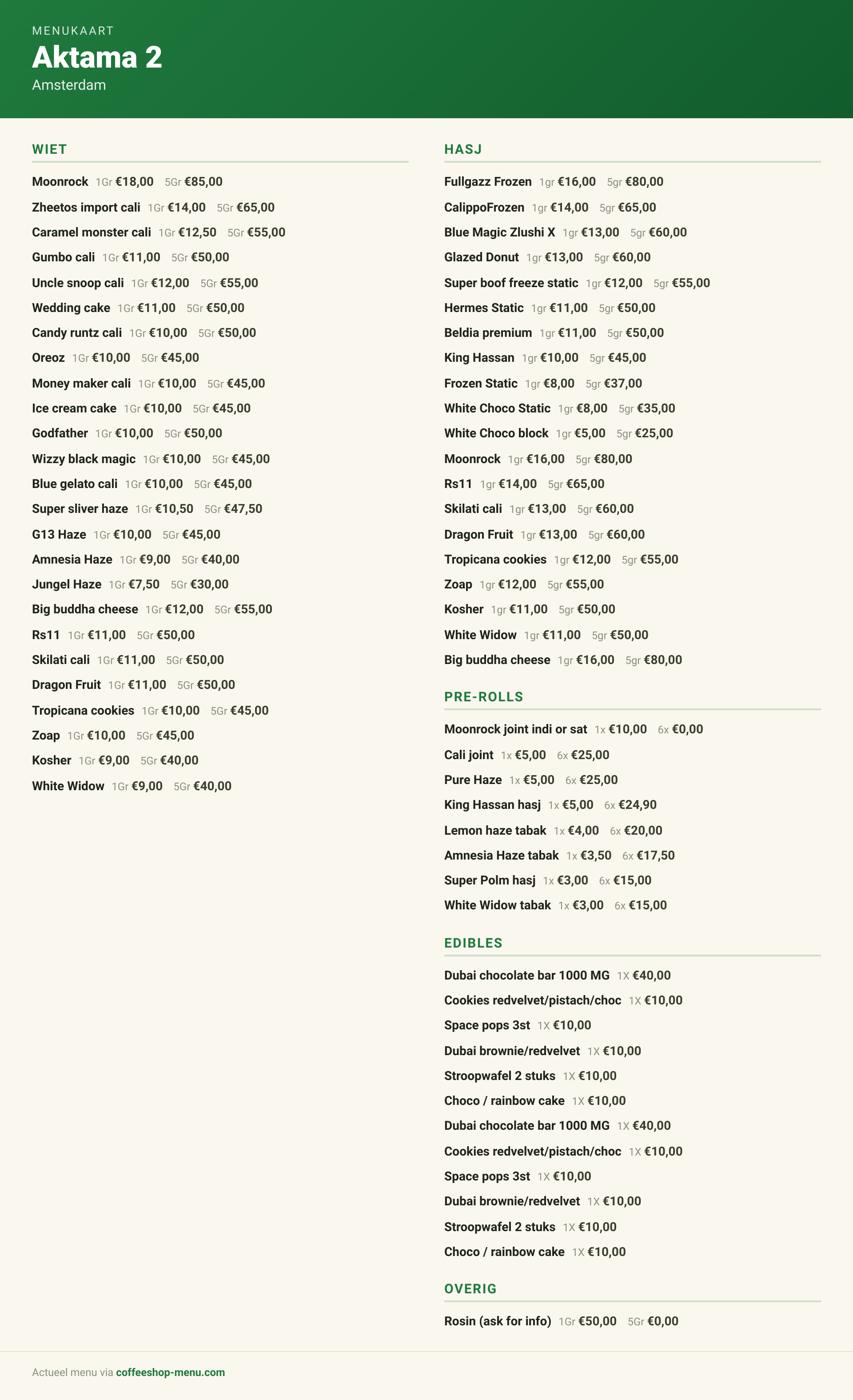 Menu bij Aktama 2