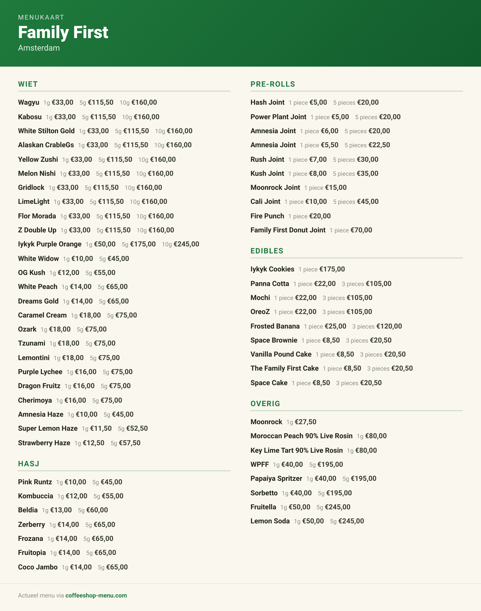 Menu bij Family First