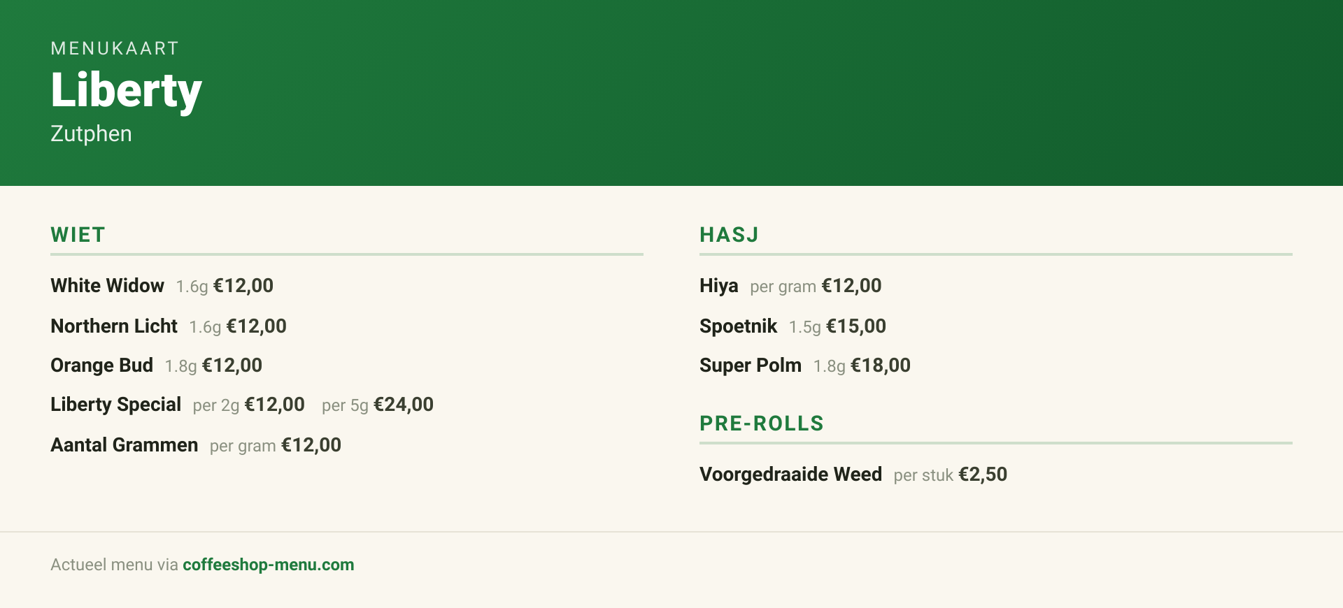 Menu bij Liberty