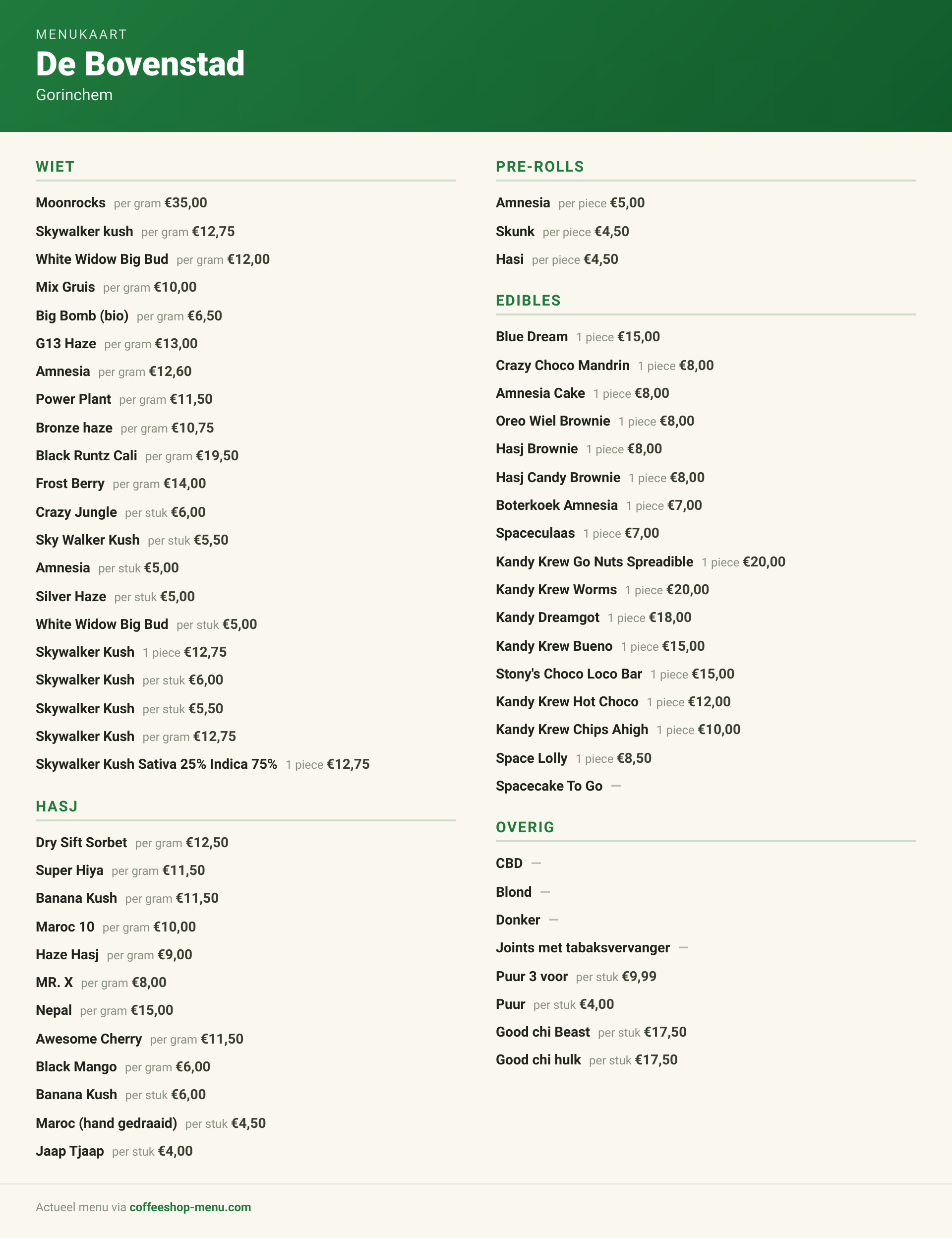 Menu bij De Bovenstad