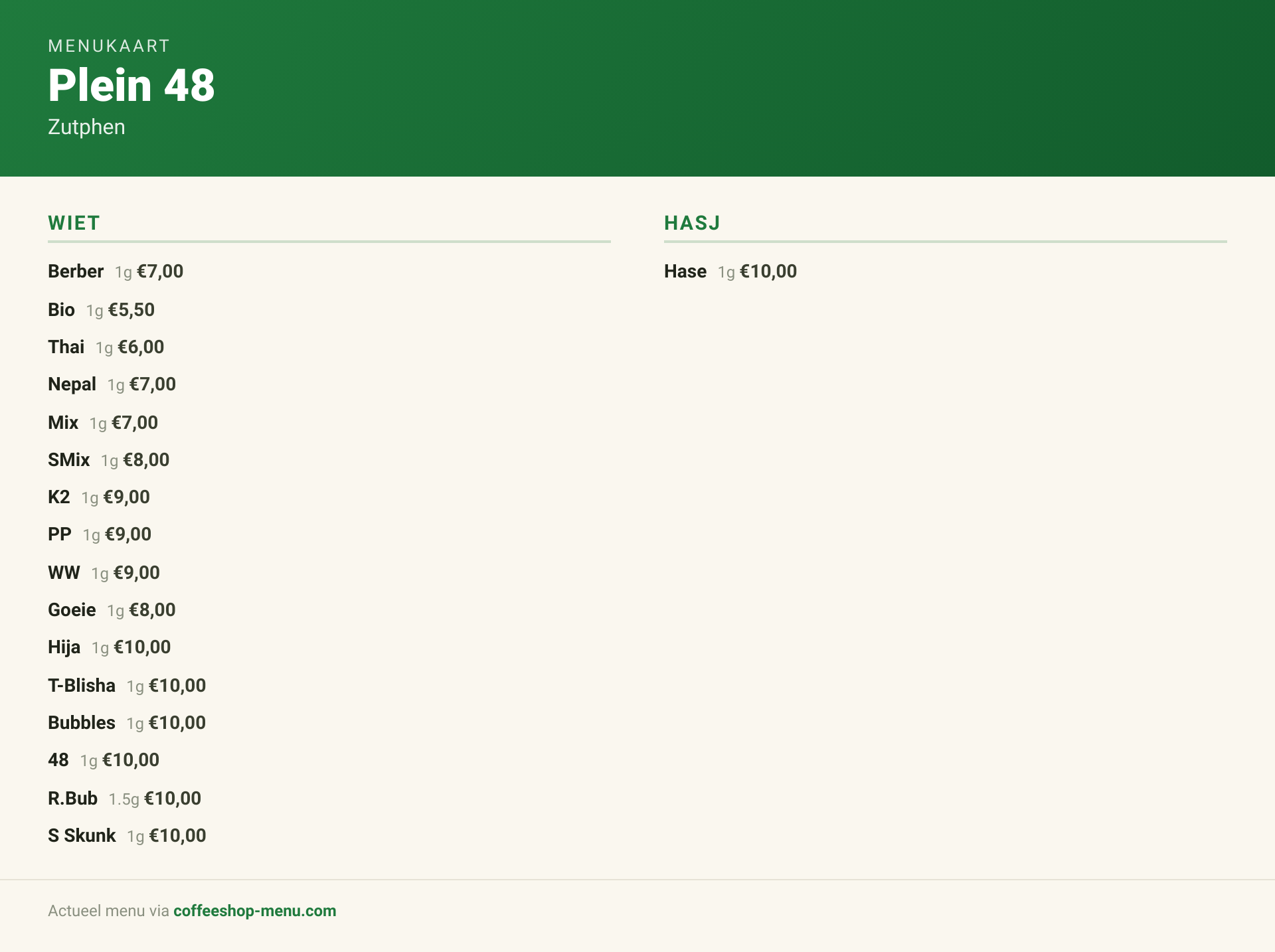 Menu bij Plein 48