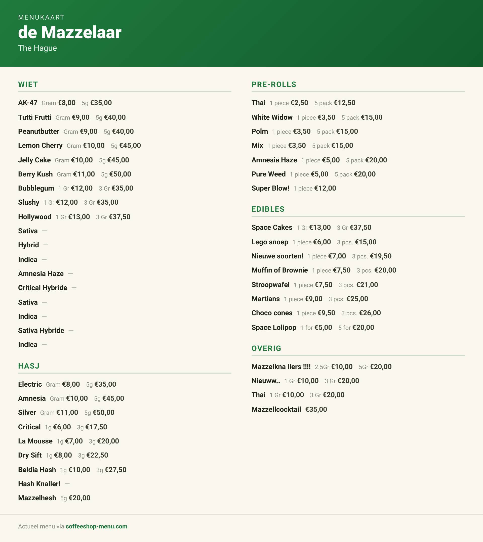 Menu bij de Mazzelaar