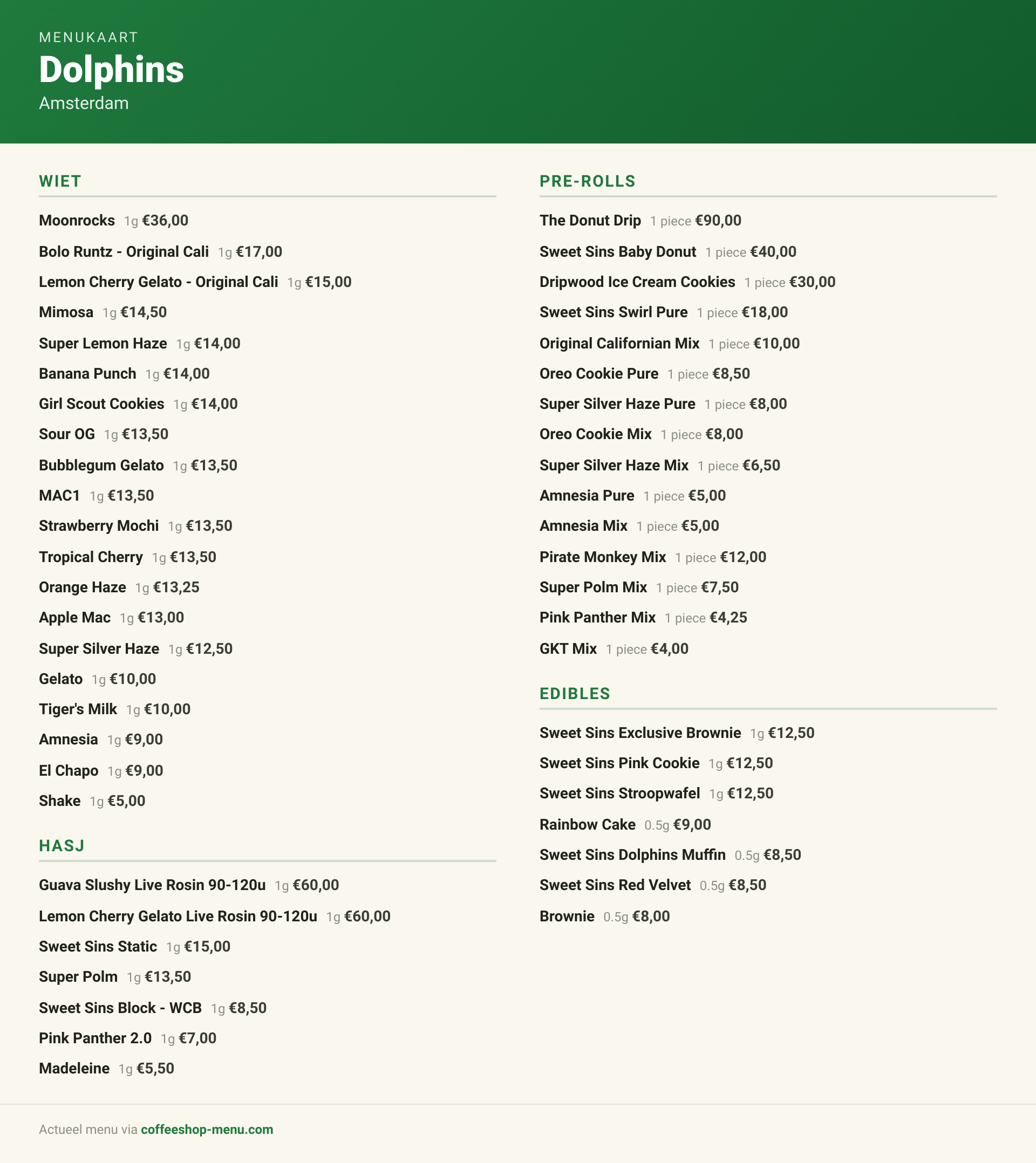 Menu bij Dolphins