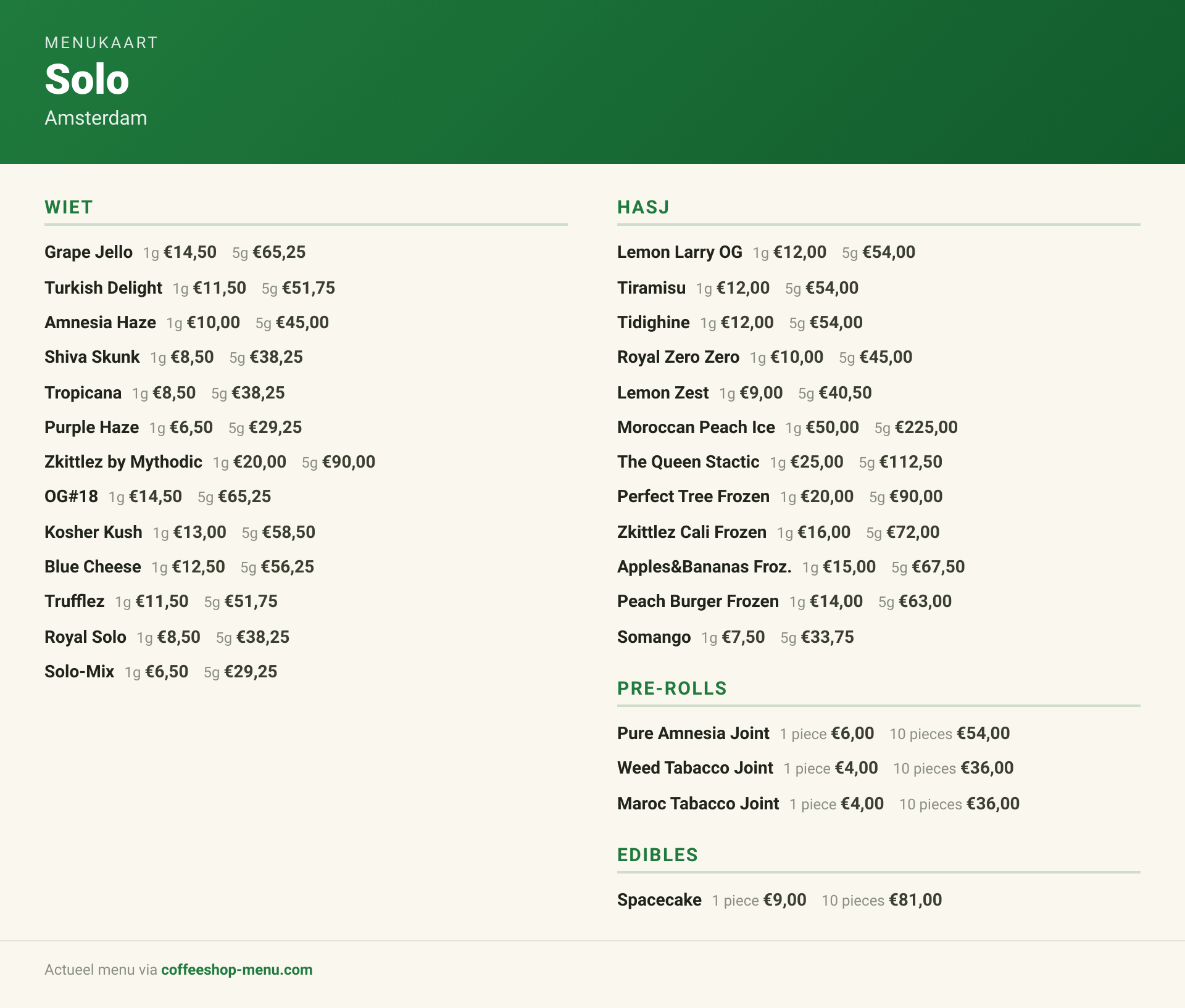 Menu bij Solo
