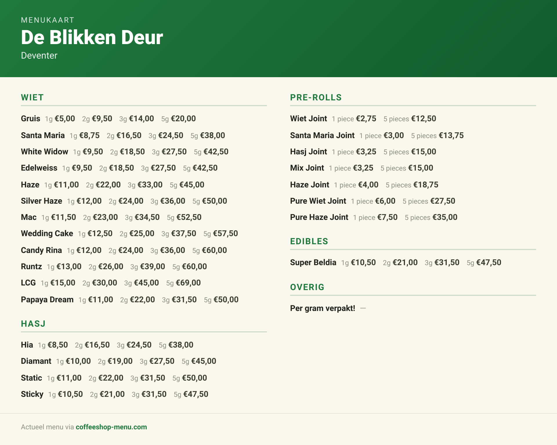 Menu bij De Blikken Deur