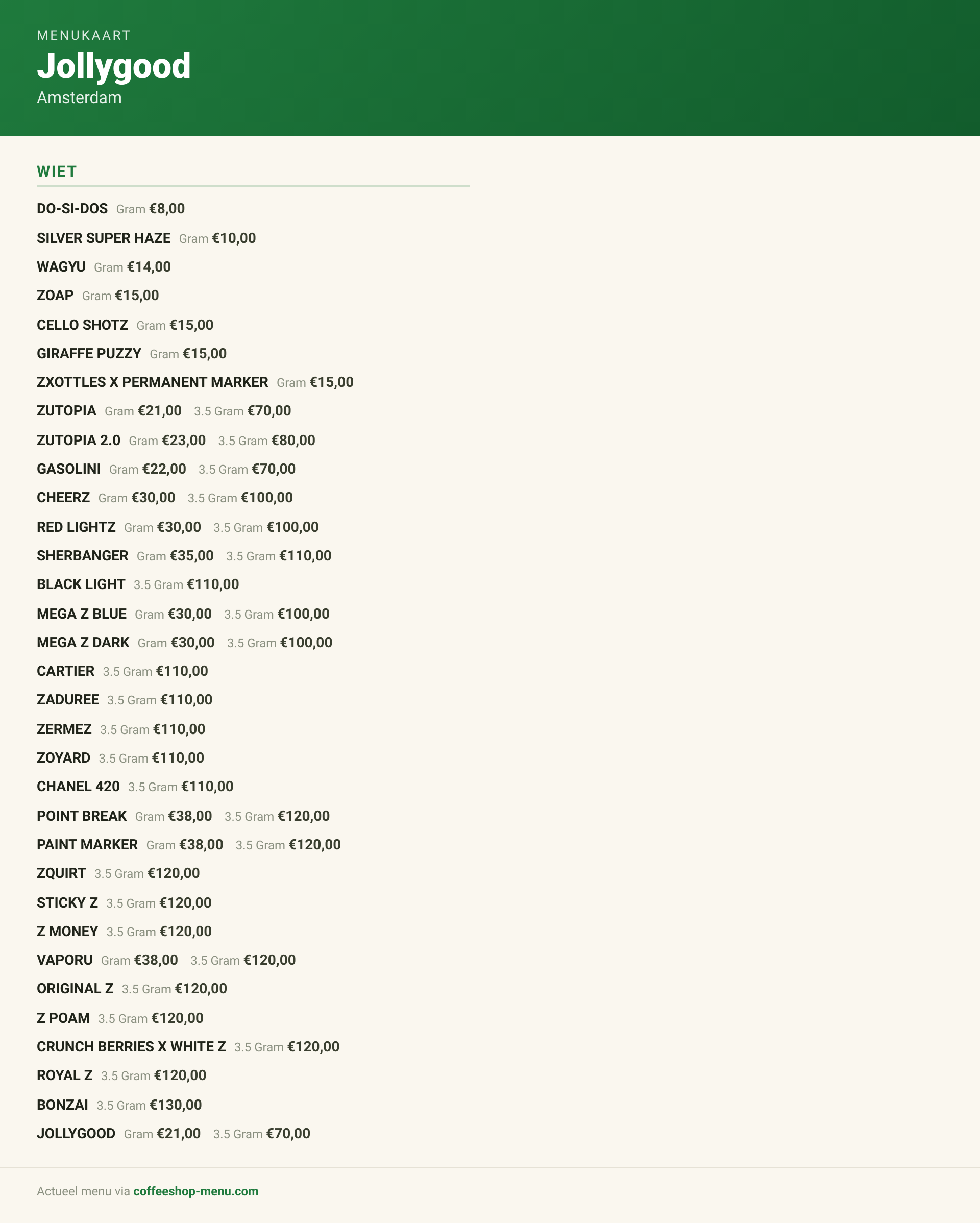 Menu bij Jollygood