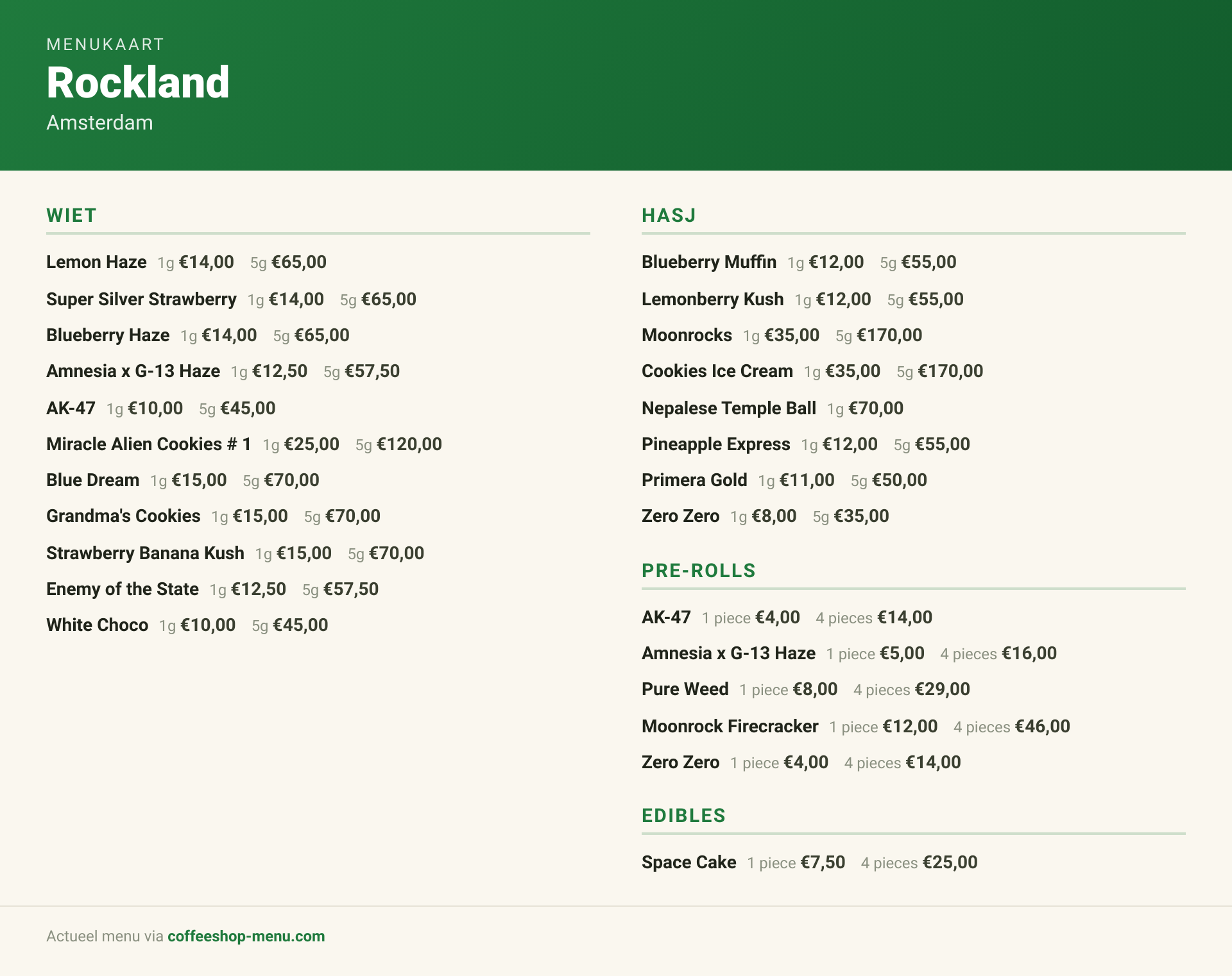 Menu bij Rockland