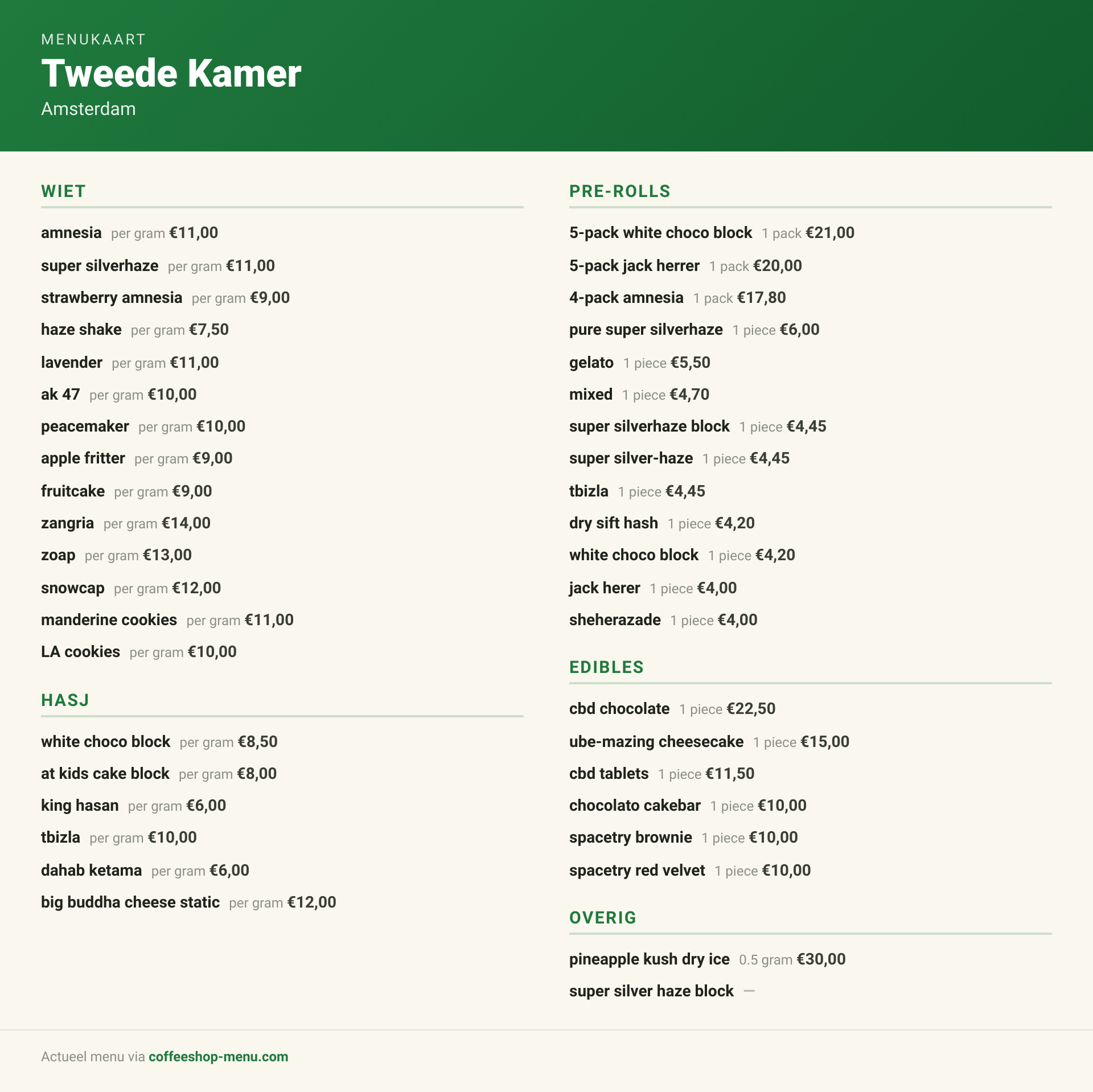 Menu bij Tweede Kamer